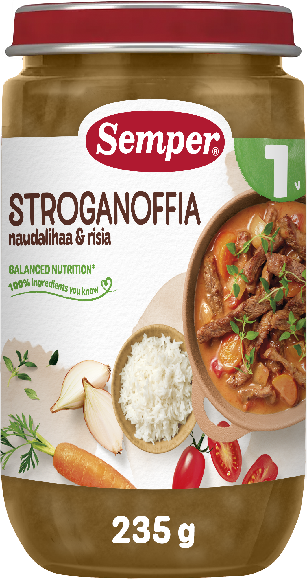 Semper Stroganoffia, naudanlihaa & riisiä 1v lastenateria 235g