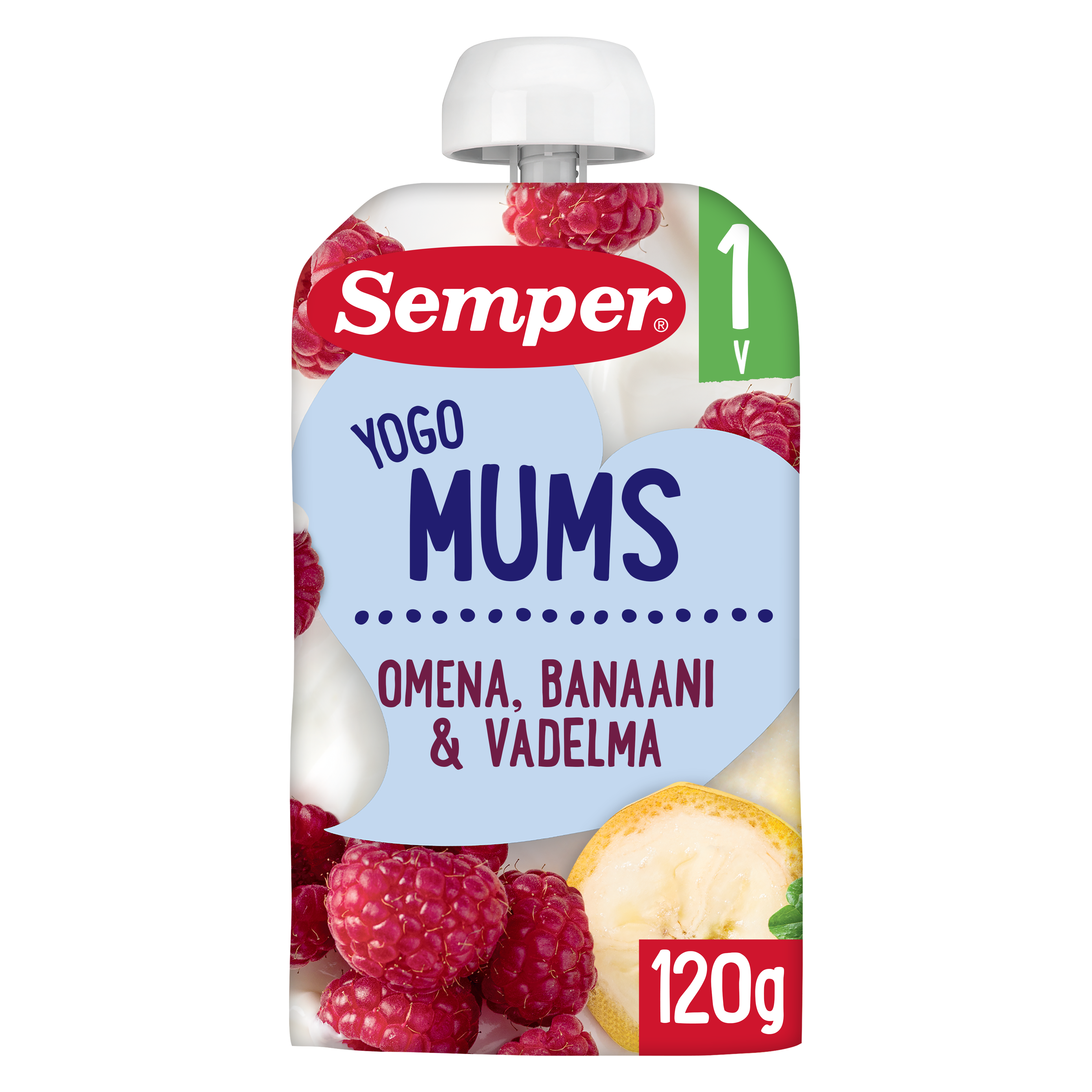 Semper Yogomums Omena Banaani Vadelma 12kk jogurtti hedelmäsose 120g