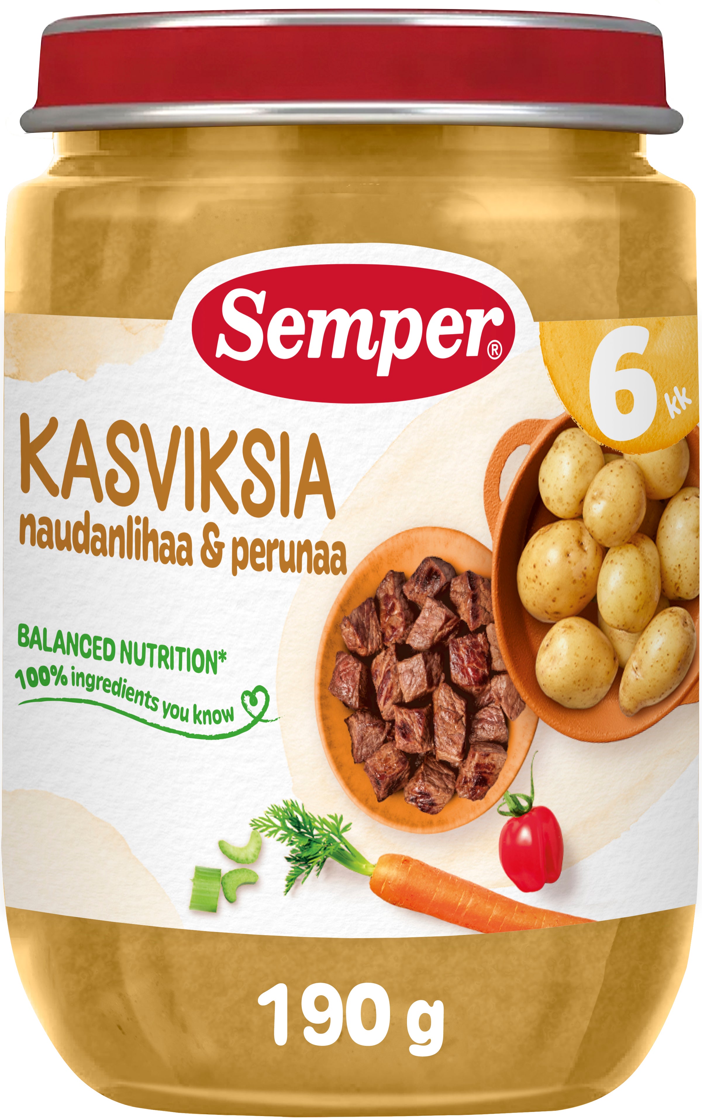 Semper Kasviksia, naudanlihaa & perunaa 6 kk lastenateria 190g