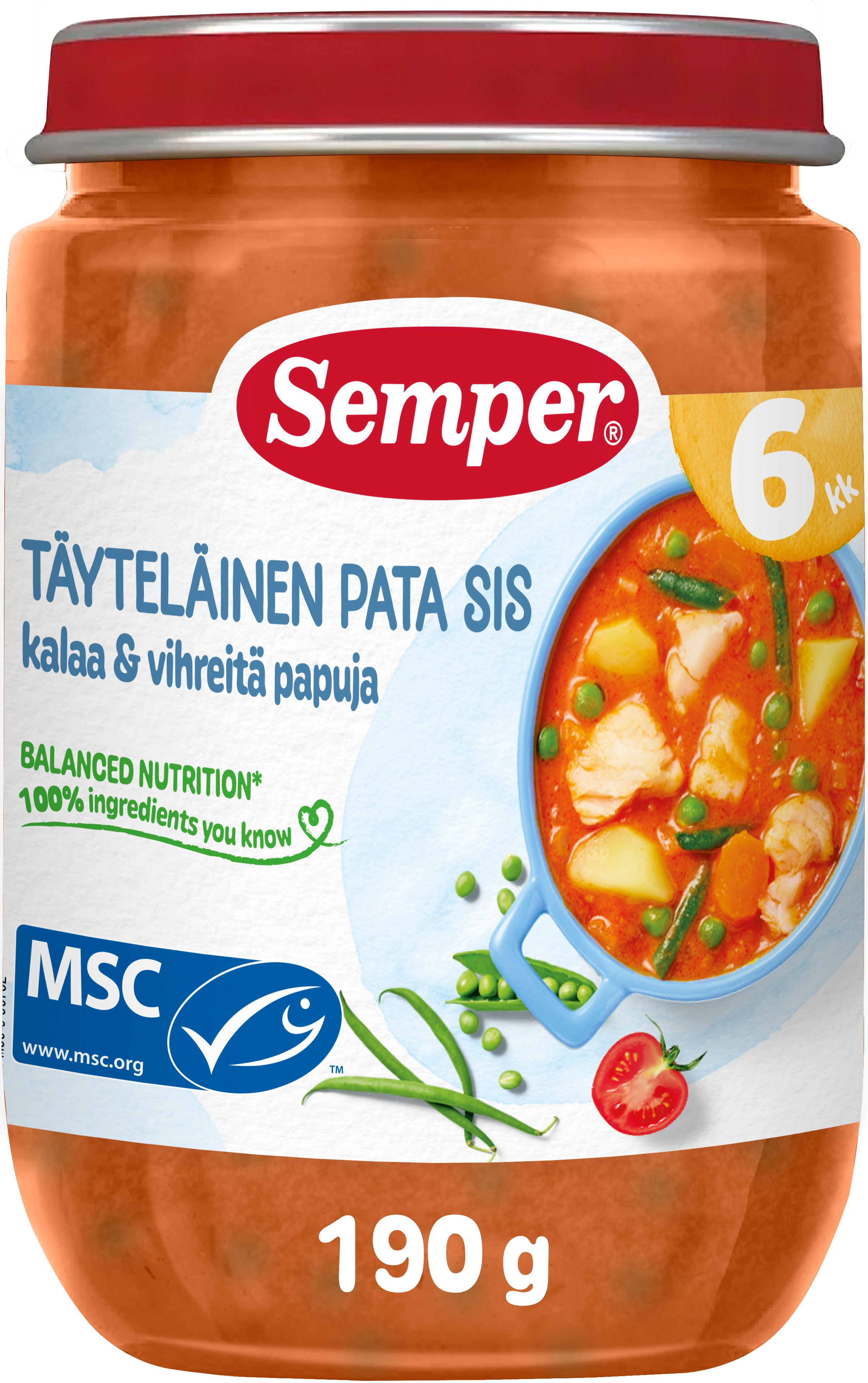 Semper Täyteläinen pata sis. kalaa & vihreitä papuja 6kk lastenateria 190g