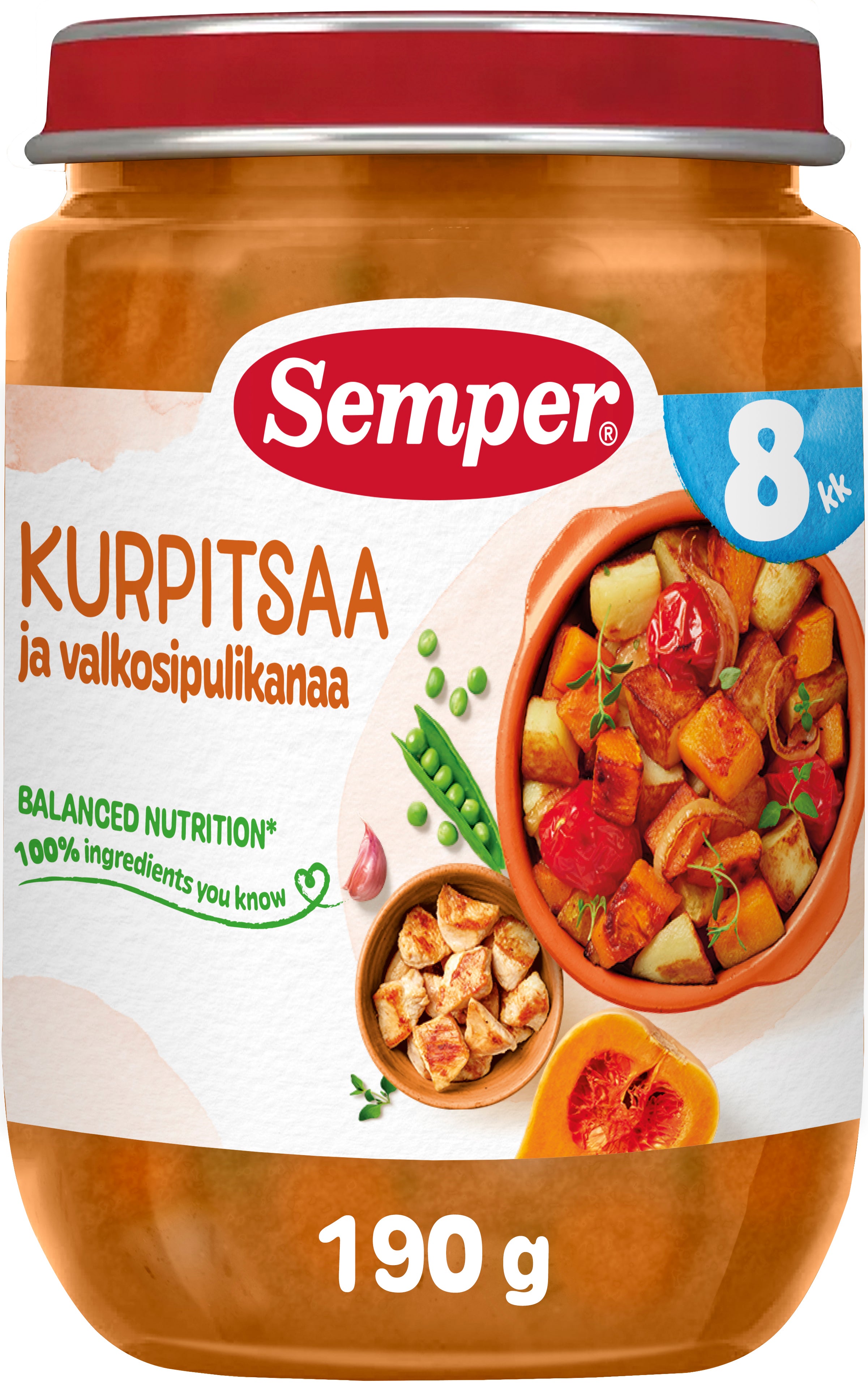 Semper Kurpitsaa ja valkosipulikanaa 8kk lastenateria 190g
