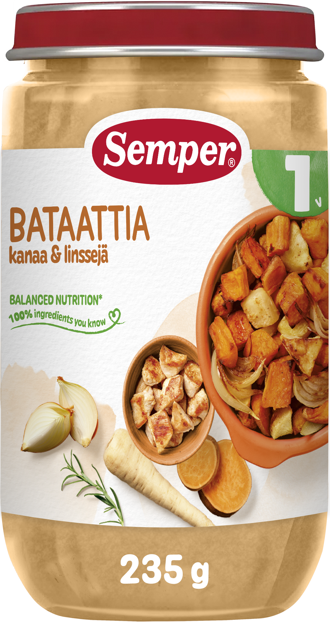 Semper Bataattia, kanaa & linssejä 1 v lastenateria 235g