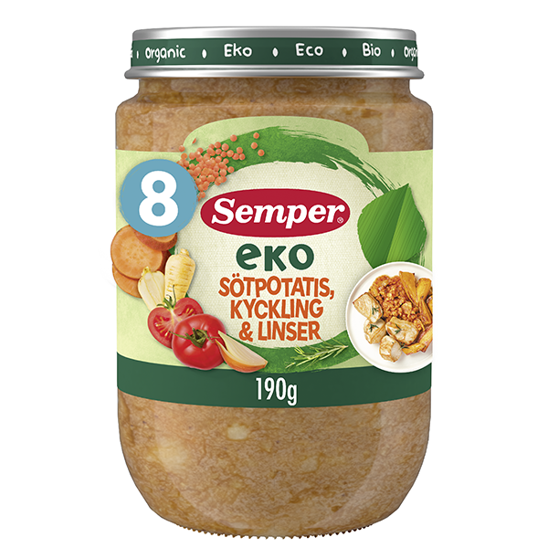 Semper EKO Bataattia, kanaa & linssejä 8kk luomu lastenateria 190g