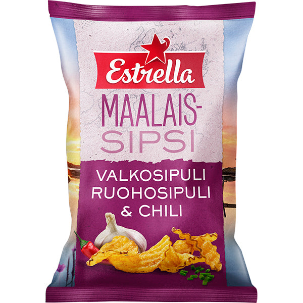 Estrella Maalaissipsi valkosipuli, ruohosipuli & chili 180g