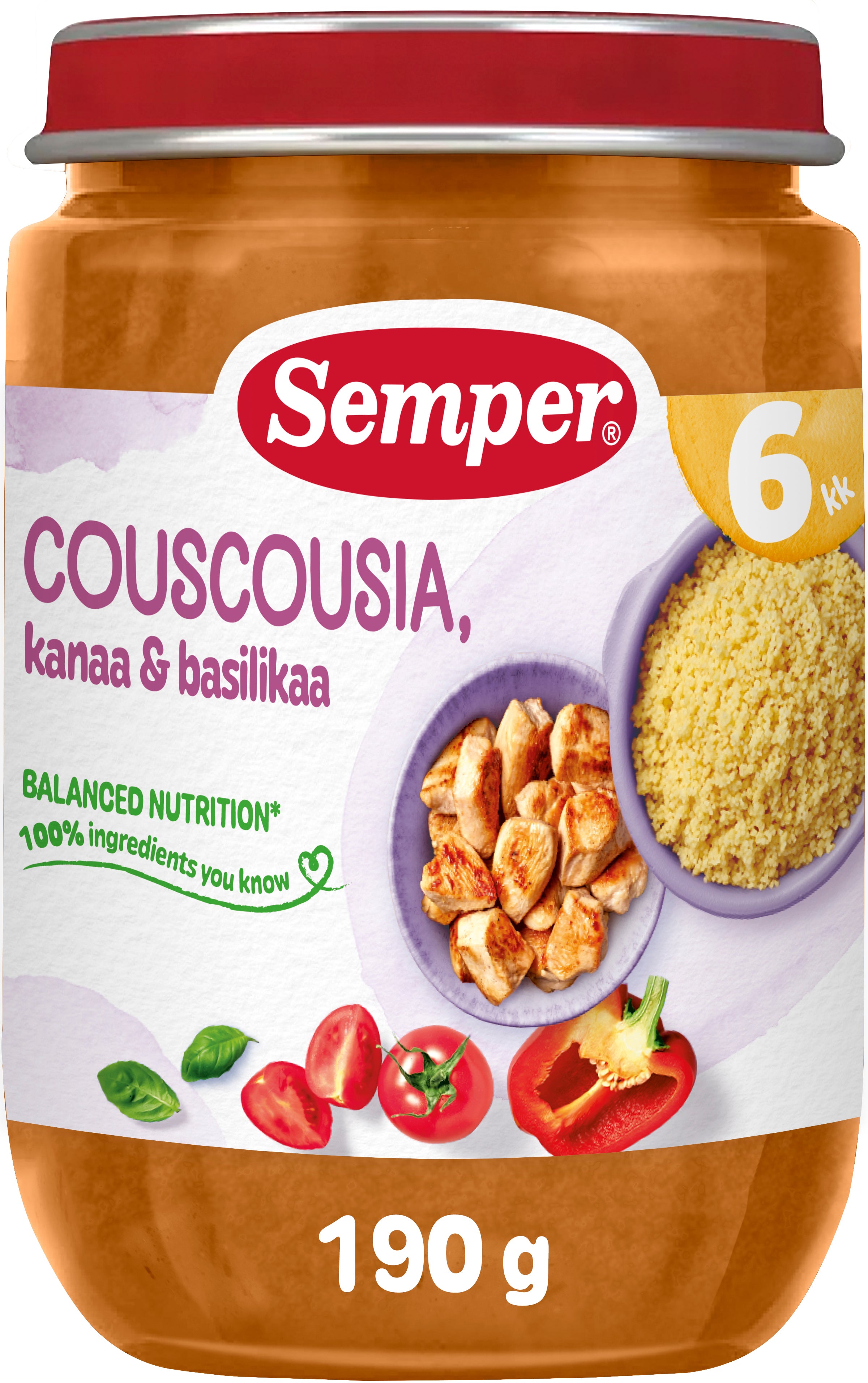 Semper Couscous kanaa & basilikaa 6kk lastenateria 190g
