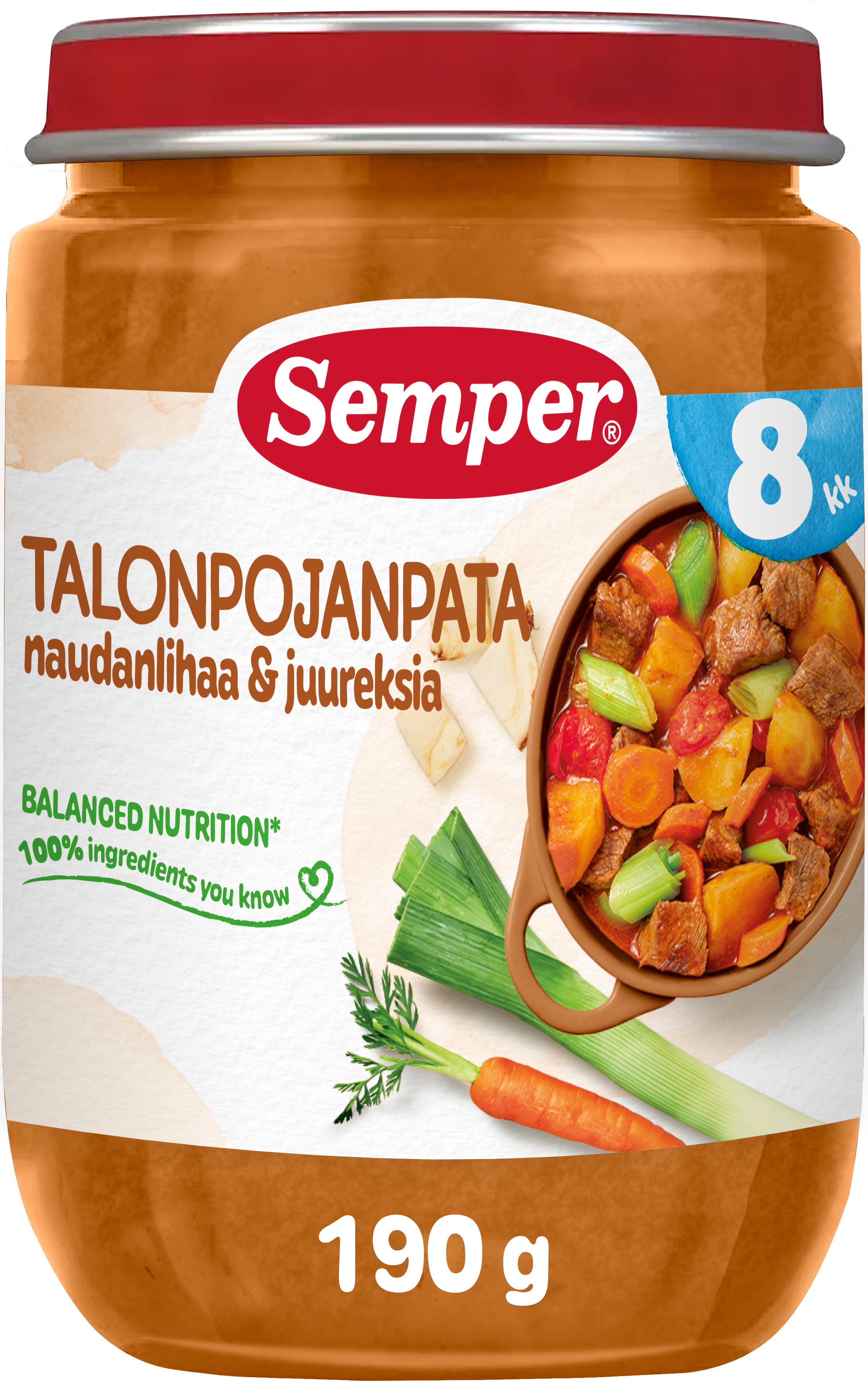 Semper Talonpojanpata naudanlihaa & juureksia 8kk lastenateria 190g