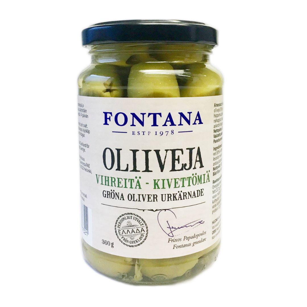 Fontana Vihreitä oliiveja 360/180g kivetön