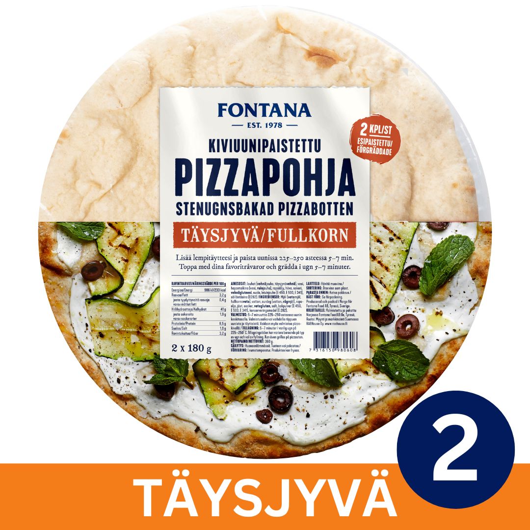 Fontana Kiviuunipaistettu Pizzapohja Täysjyvä 2 x 180g