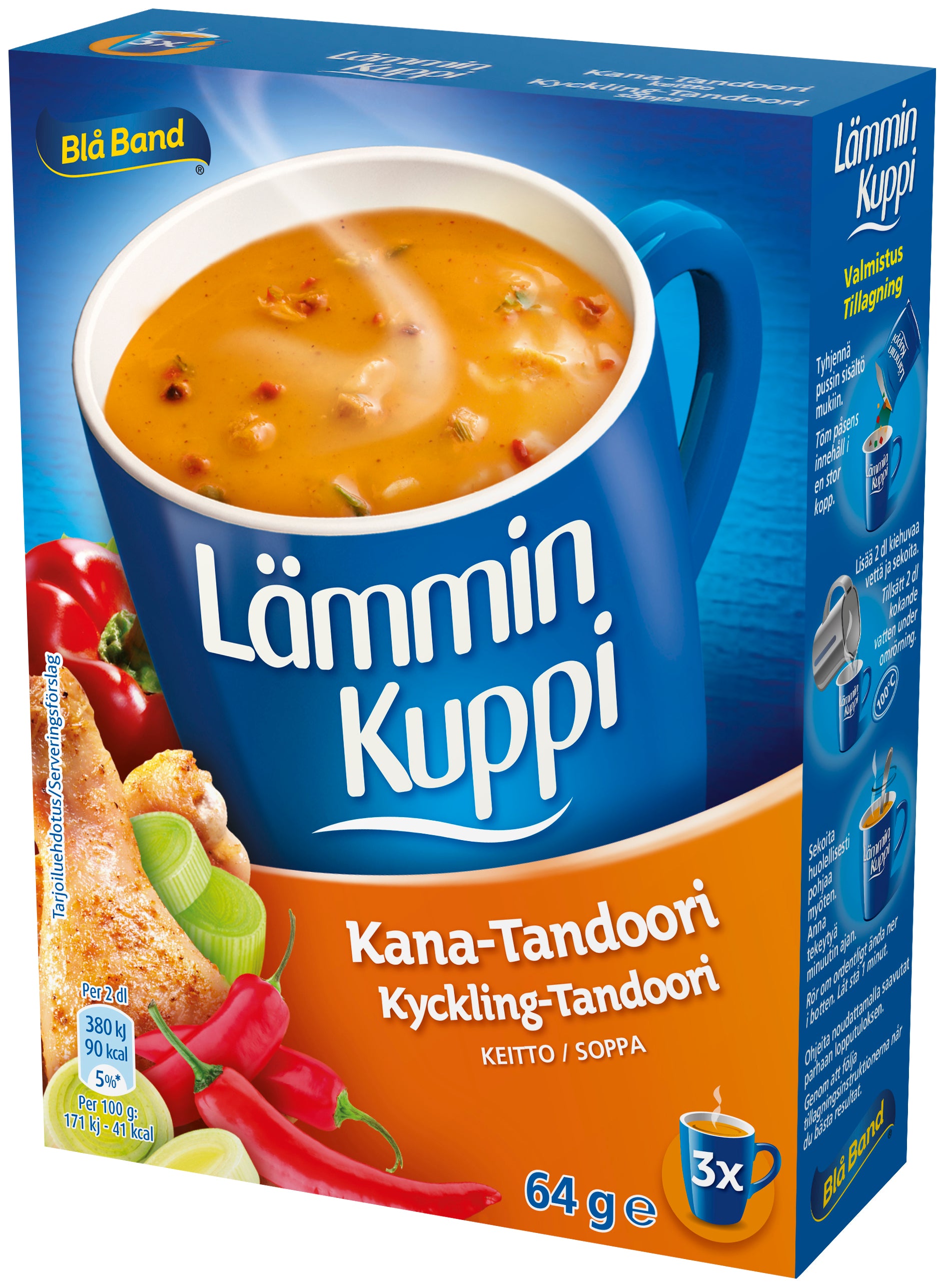 Blå Band Lämmin Kuppi laktoositon Kana-Tandoorikeitto 3x21g