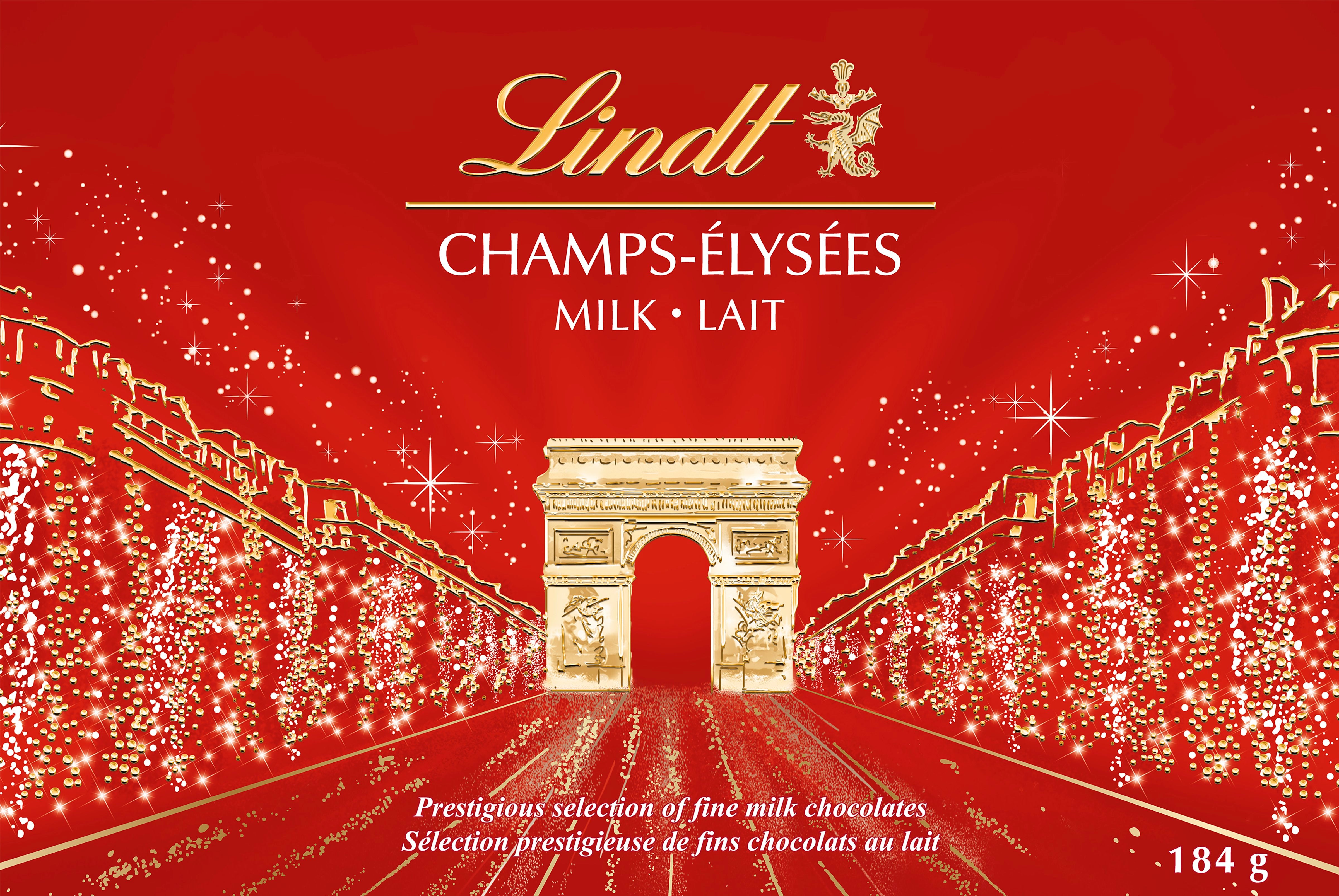 Lindt CHAMPS ELYSÉES valikoima hienoja maitosuklaakonvehteja 184g