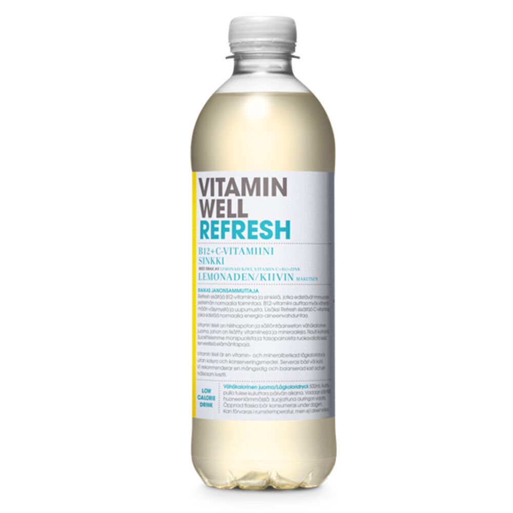 Vitamin Well Refresh lemonaden ja kiivin makuinen vitaminoitu hiilihapoton juoma 500ml