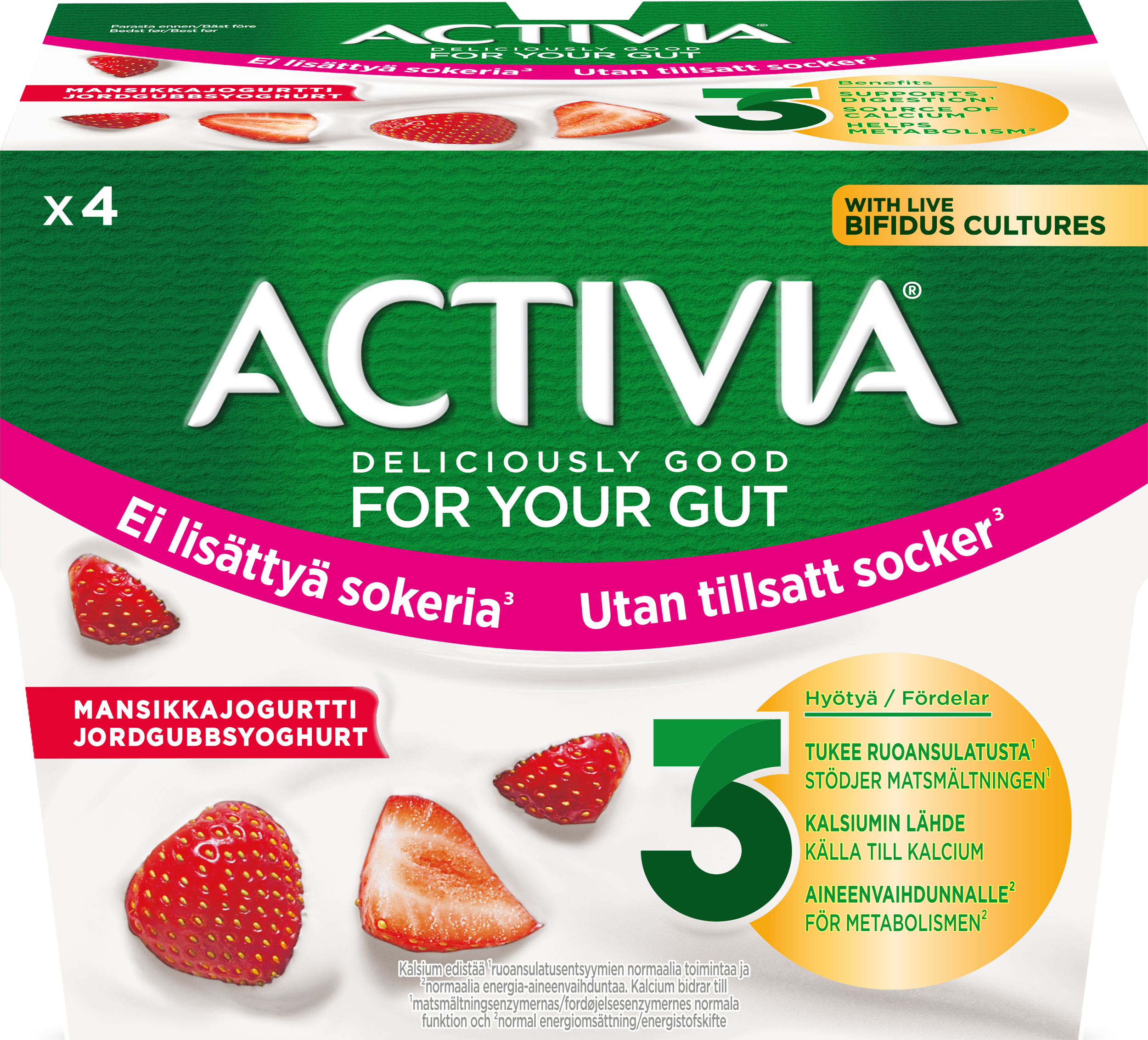 Danone Activia Mansikkajogurtti - Ei Lisättyä Sokeria 4x125g