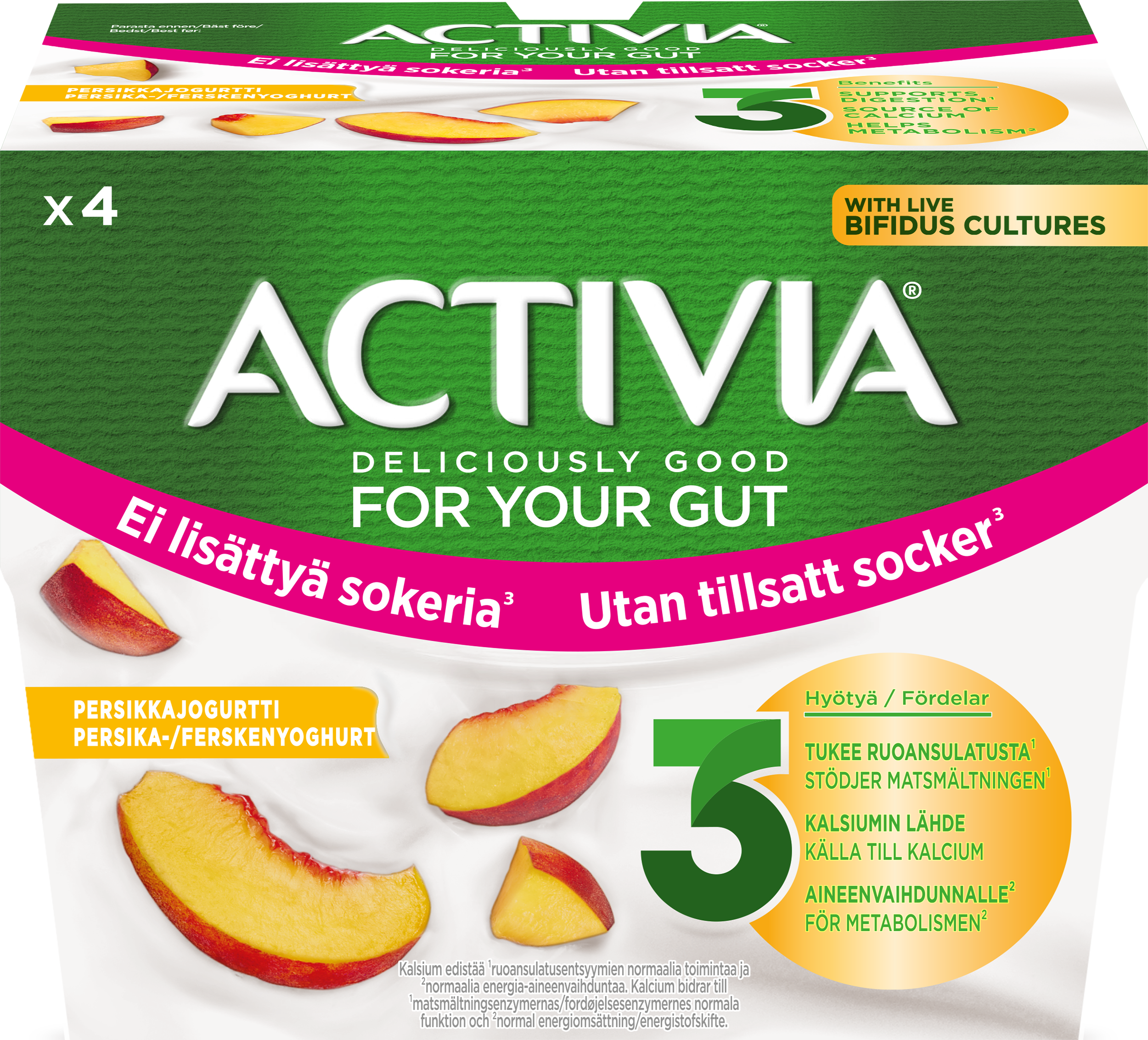 Danone Activia Persikkajogurtti - Ei Lisättyä Sokeria 4x125g