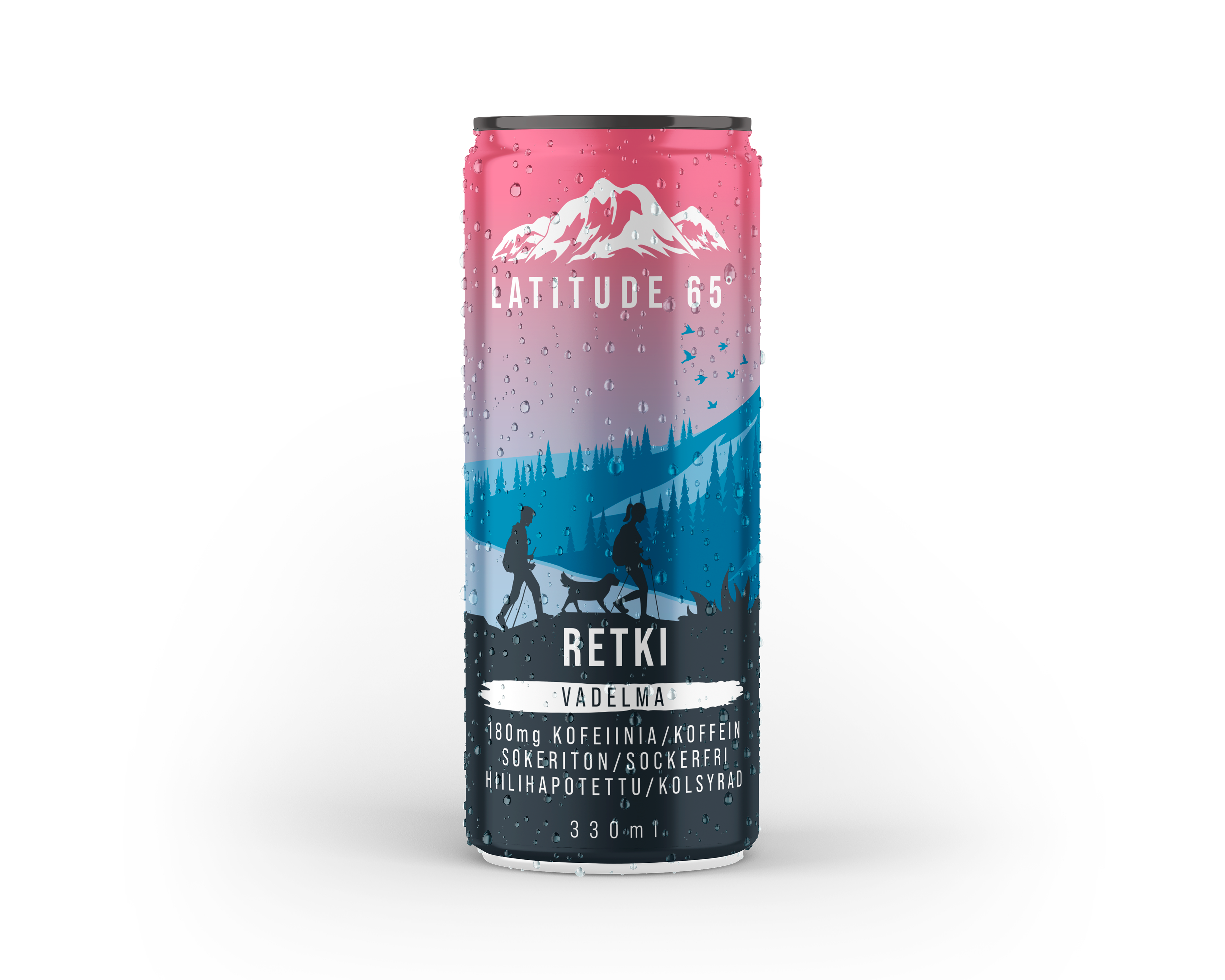 Latitude 65 Retki vadelman makuinen sokeriton energiajuoma 330 ml