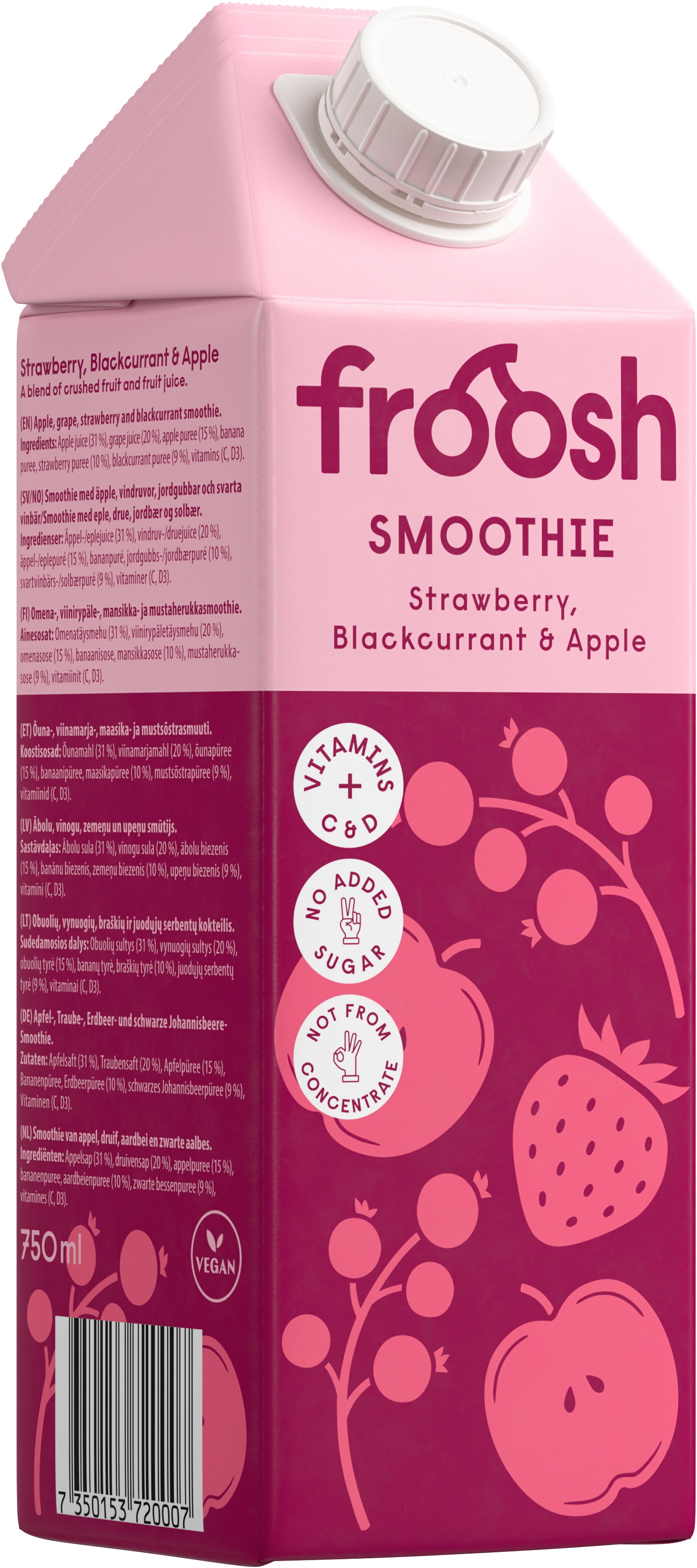 Froosh Smoothie Mansikka, Mustaherukka & Omena 750 ml