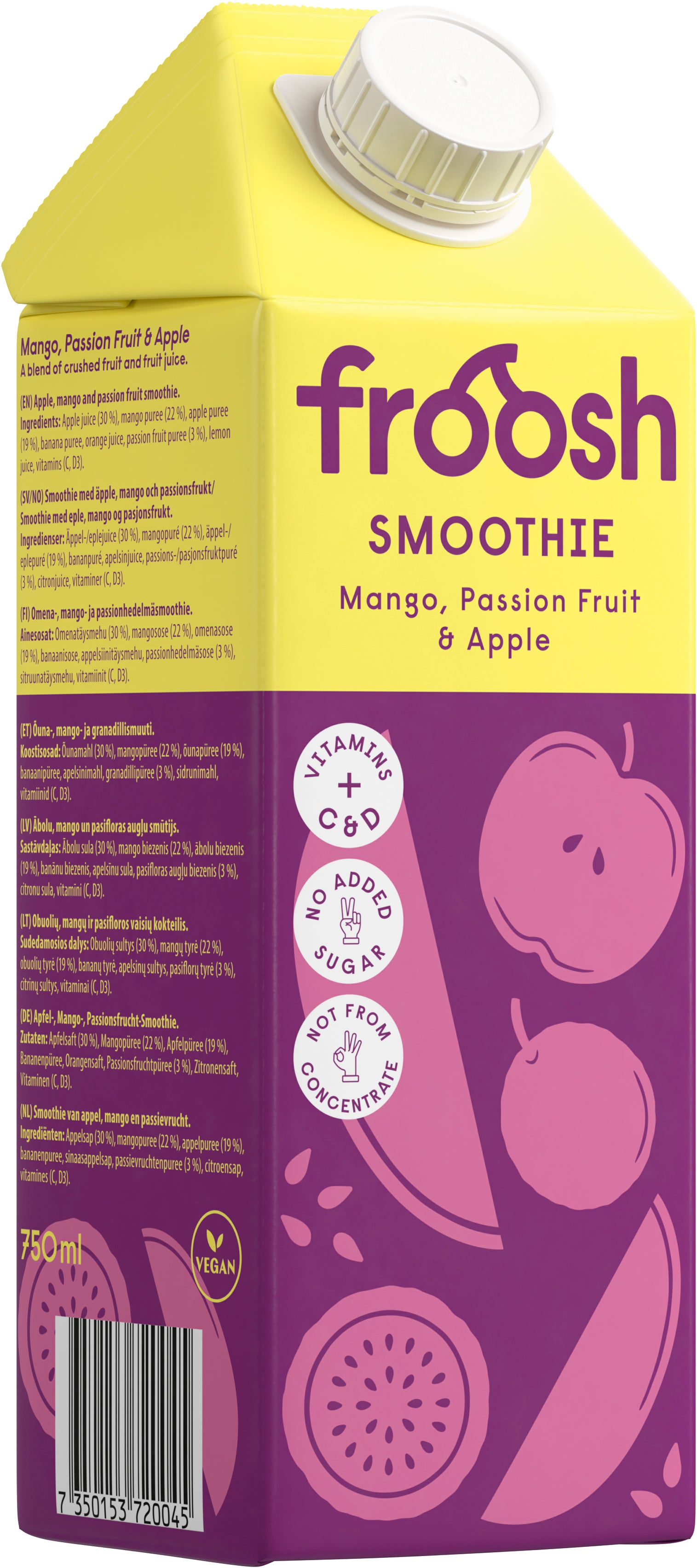 Froosh Smoothie Mango, Passionhedelmä & Omena 750 ml