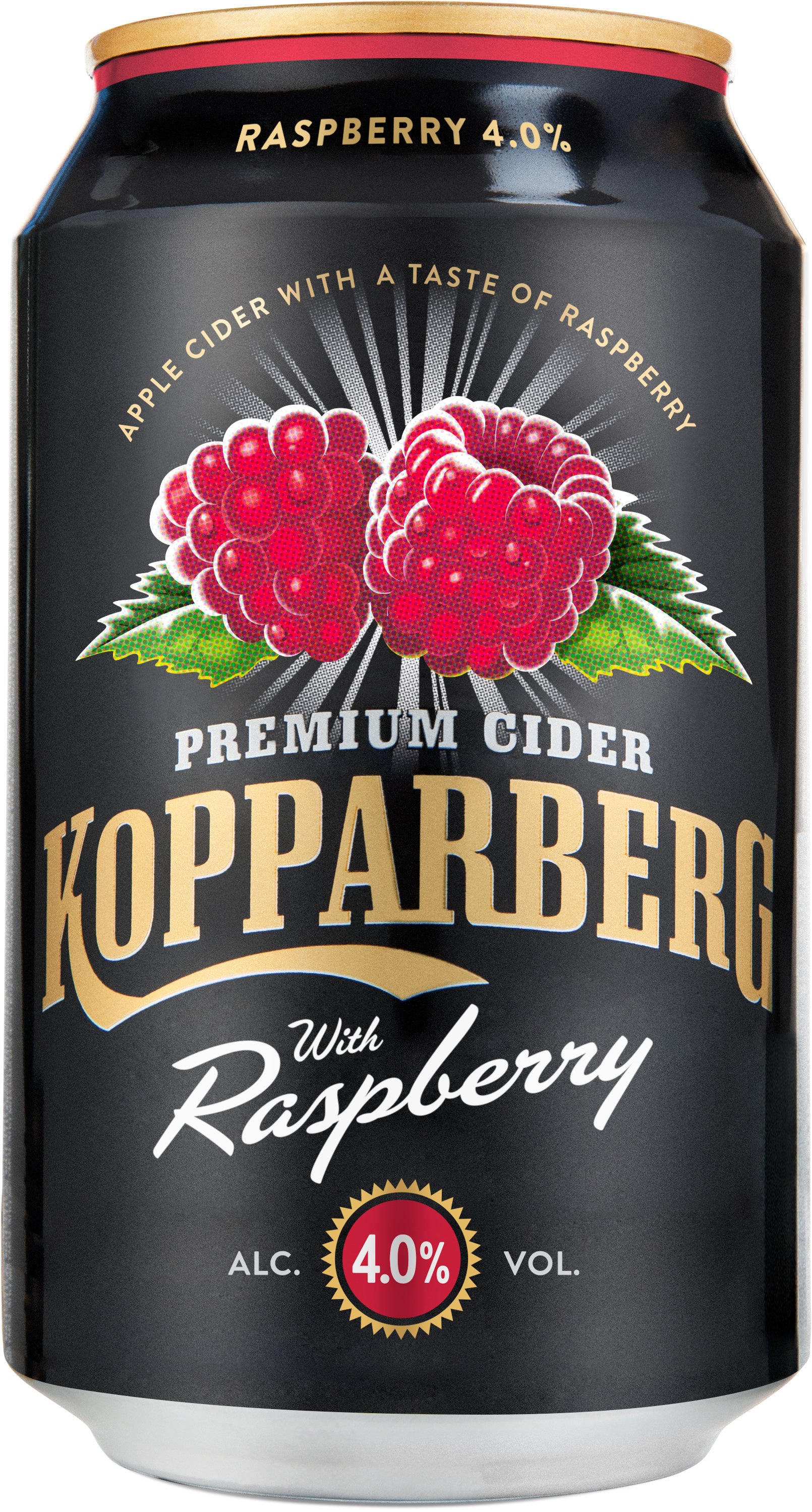 Premium Cider Kopparberg with Raspberry 4,0%, Vadelman makuinen omenasiideri tölkki 33cl