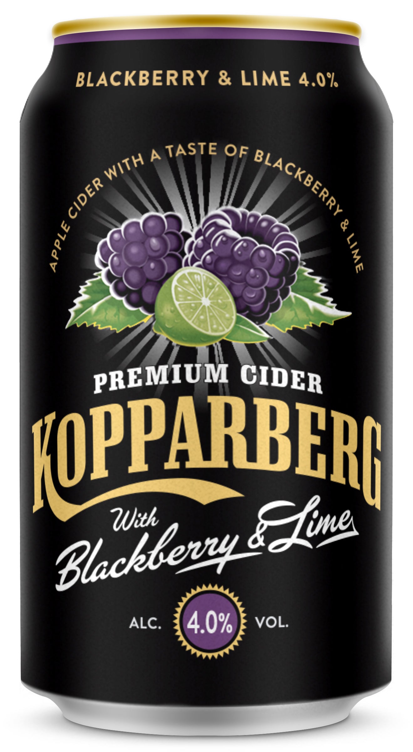 Cidre Premium Kopparberg Mûre &amp; Citron Vert 4,0%, Karhunvatukan &amp; limen makuinen omenasiideri tölkki 33cl
