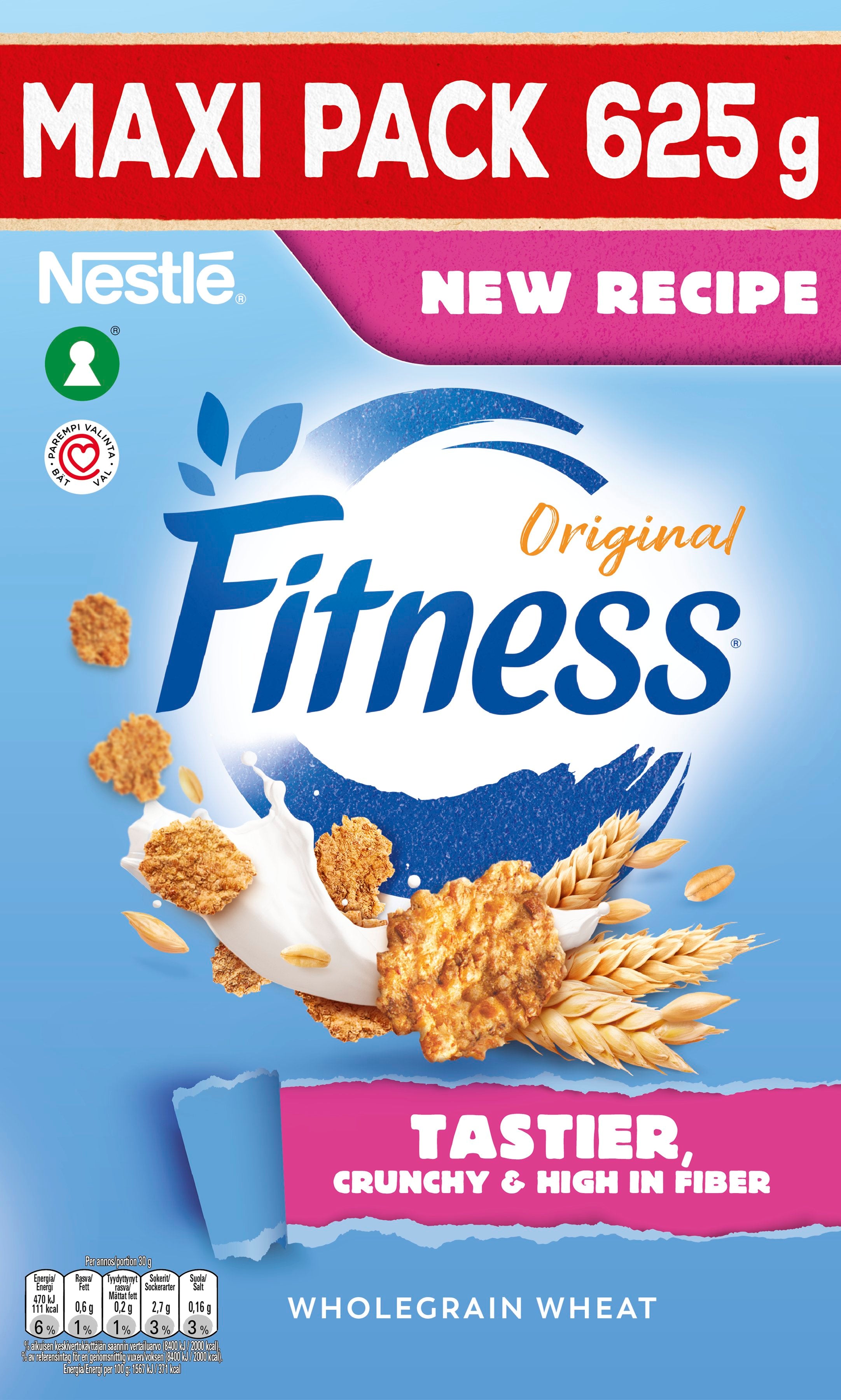 Nestlé Fitness Original 625g rapeita hiutaleita täysjyvävehnästä, riisistä ja kaurasta