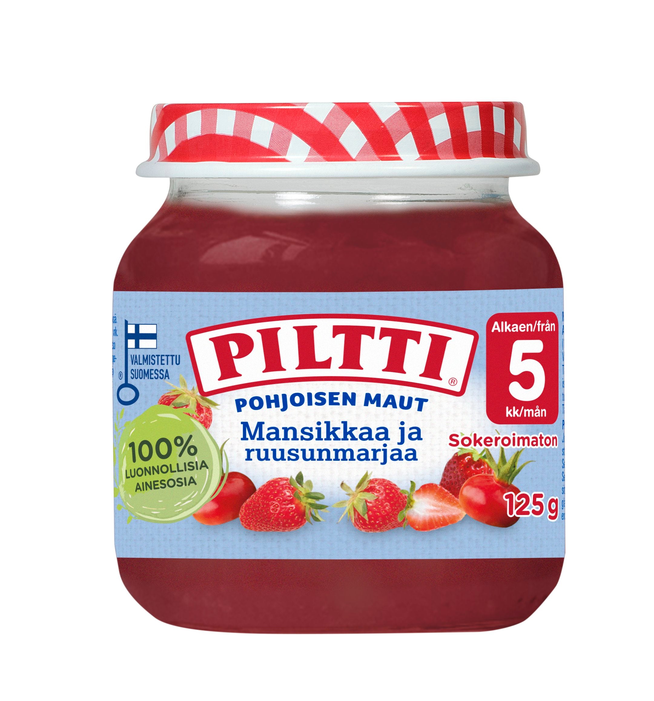 PILTTI Pohjoisen Maut 125g Mansikkaa ja ruusunmarjaa marjasose 5kk