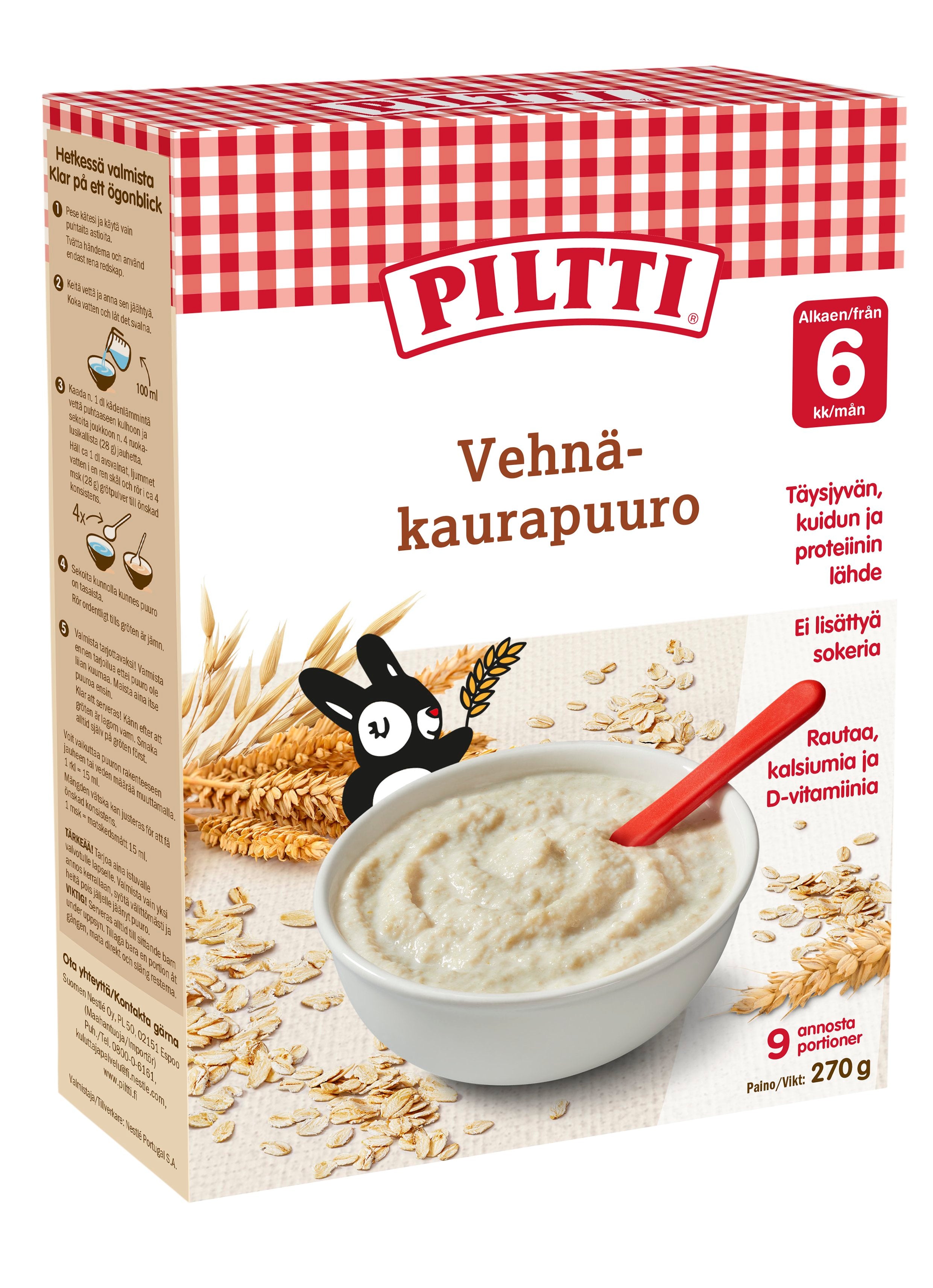 Piltti 270g Vehnä-kaurapuuro täysjyväpuurojauhe 6kk