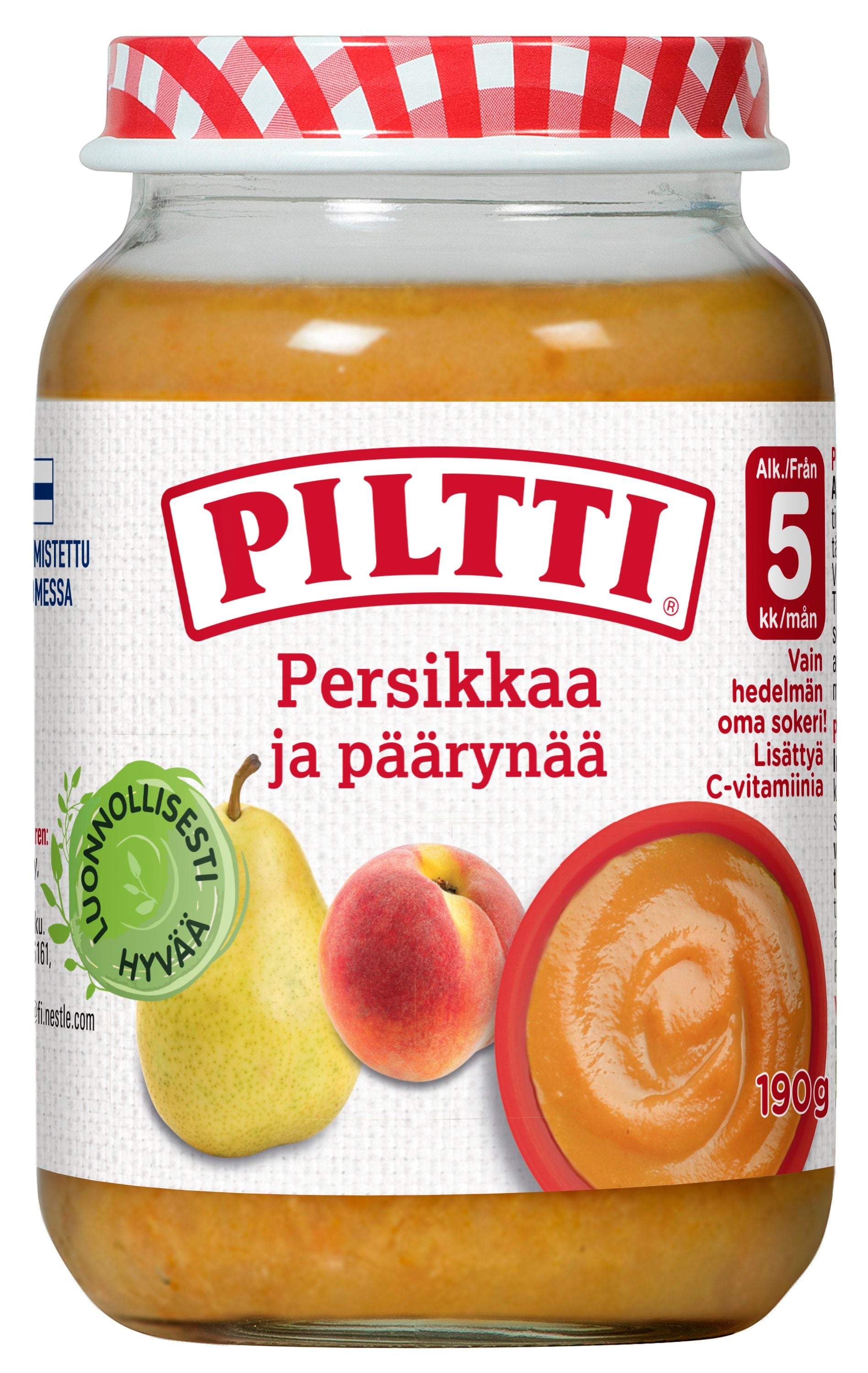 PILTTI 190g Persikkaa ja päärynää hedelmäsose 5kk