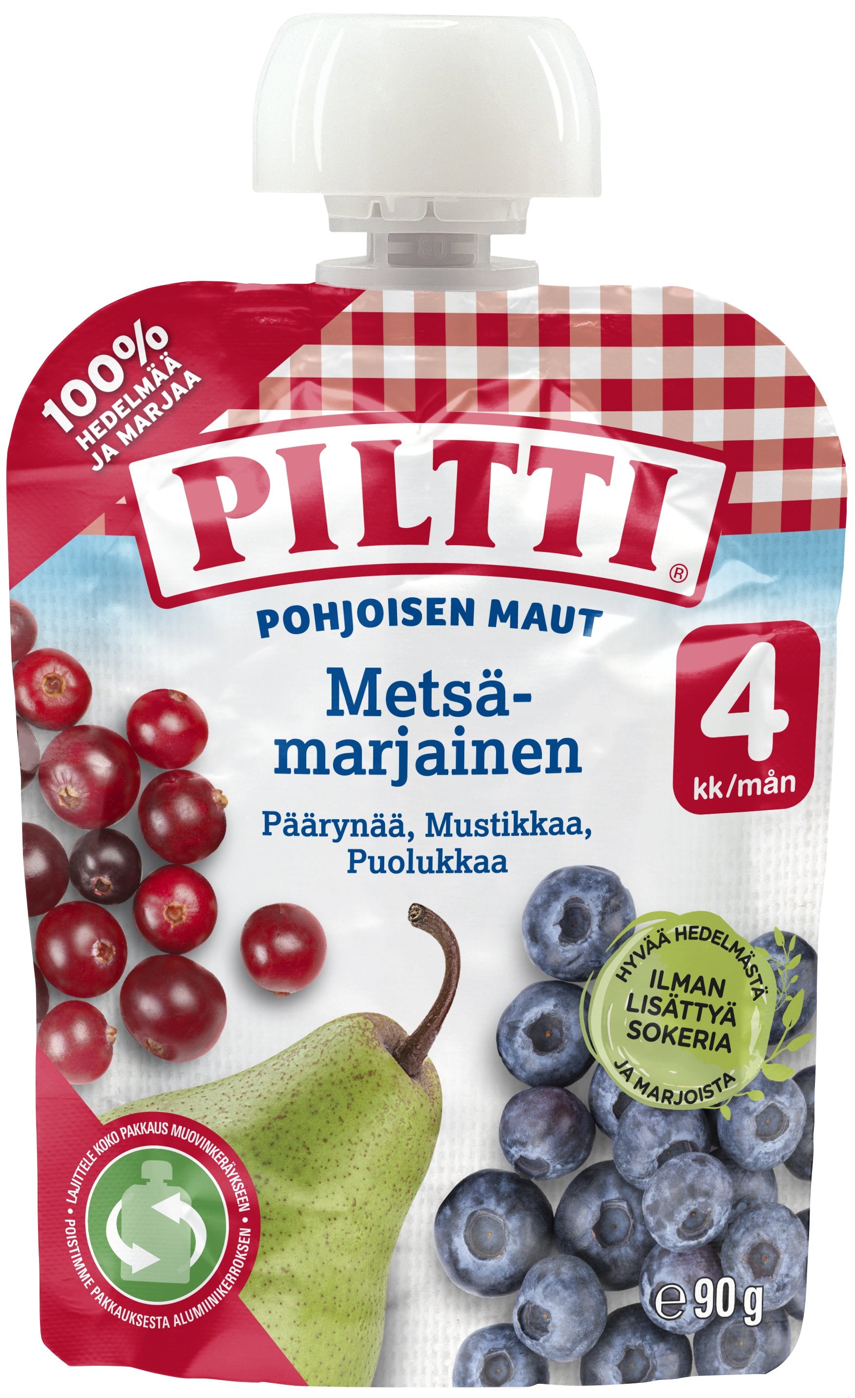 Piltti Pohjoisen Maut 90g Metsämarjainen marja- ja hedelmäsose 4kk annospussi
