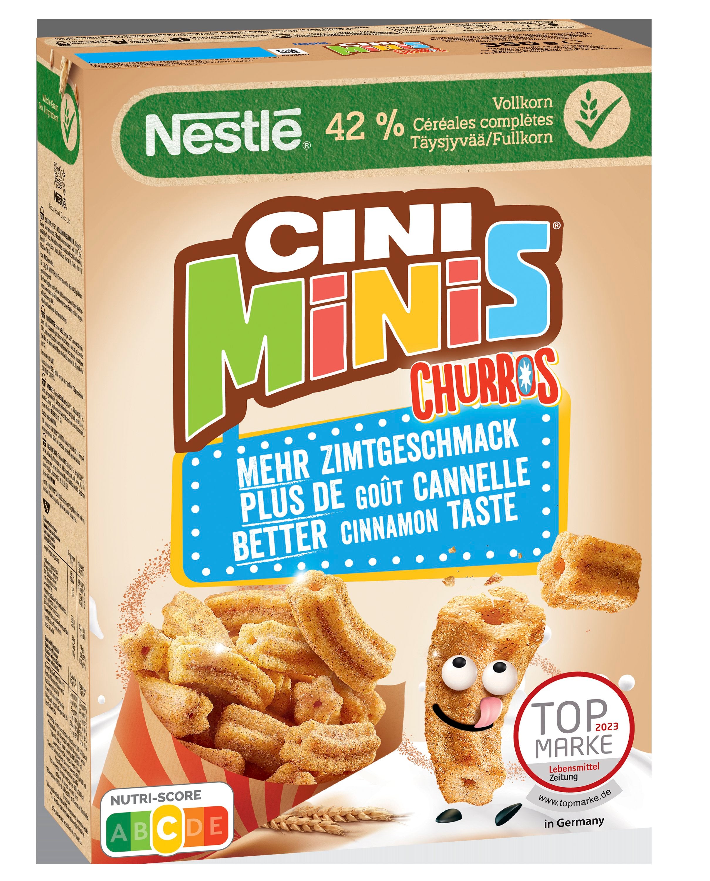 Nestlé CINI MINIS Churros 360g kanelinmakuisia täysjyvävehnä-riisimuroja sekä 5 vitamiinia ja rautaa