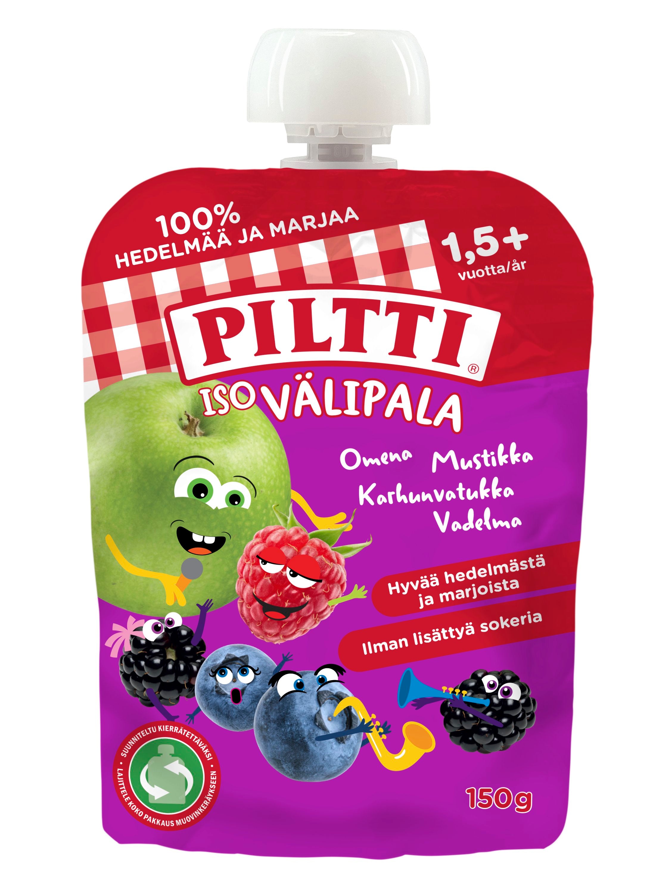 PILTTI Iso Välipala 150g  Omena-Mustikka, Vadelma, Karhunvatukka 1,5+v annospussi