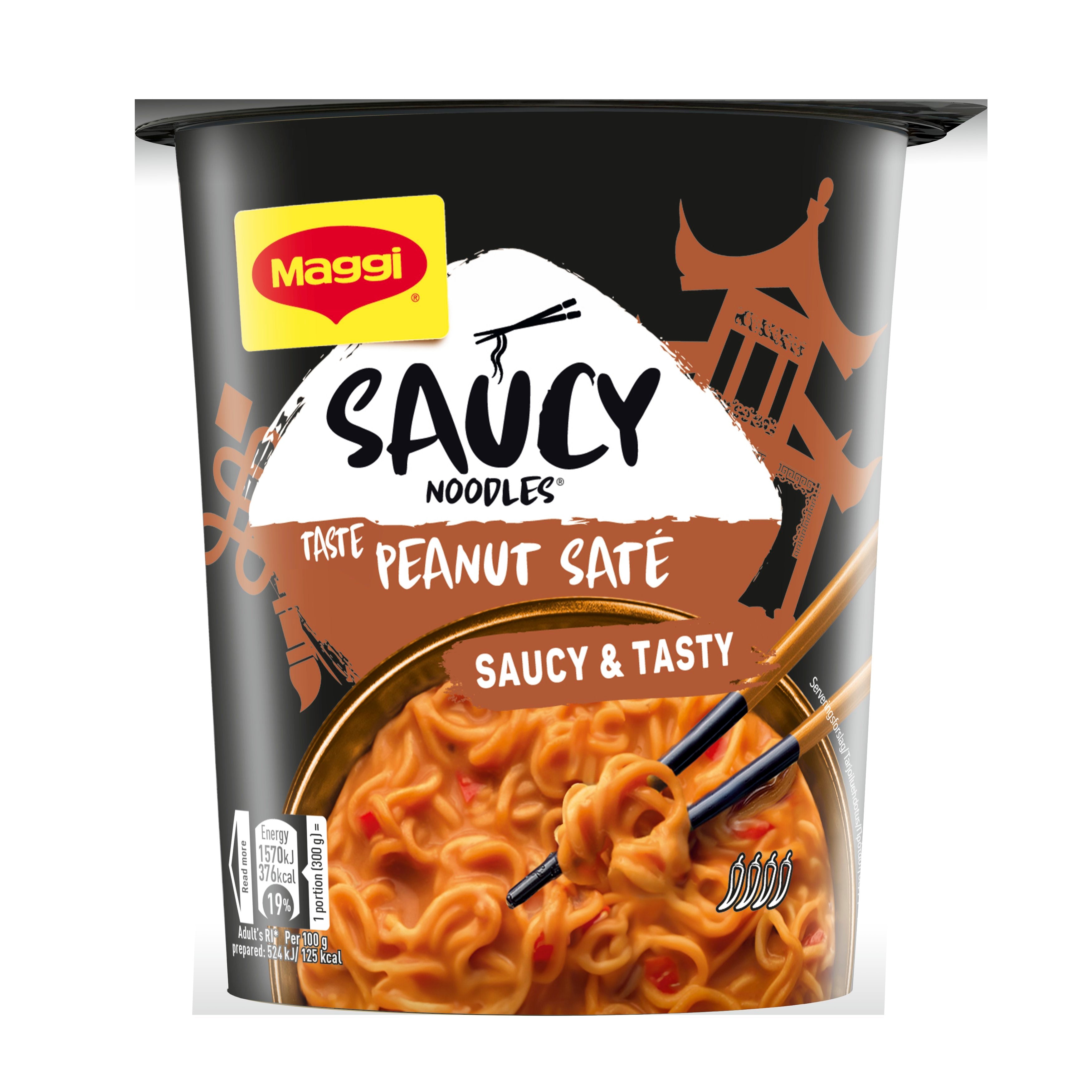 Maggi Saucy Noodles 75g Peanut Saté pikanuudeleita kermaisella maapähkinänmakuisella kastikkeella