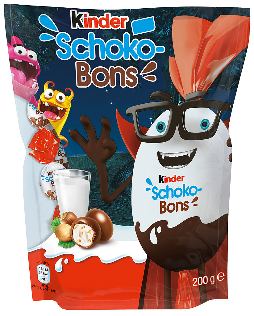 Kinder Schokobons maitosuklaata maitoisalla hasselpähkinärouhetäytteellä 200g Halloween