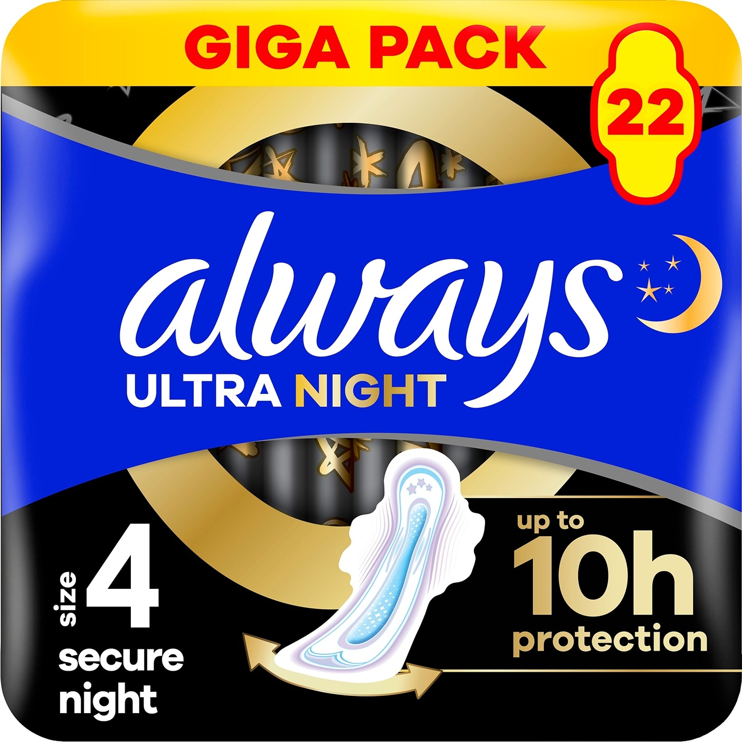 Always 22kpl Ultra Secure Night 4 siivekkeillä terveysside