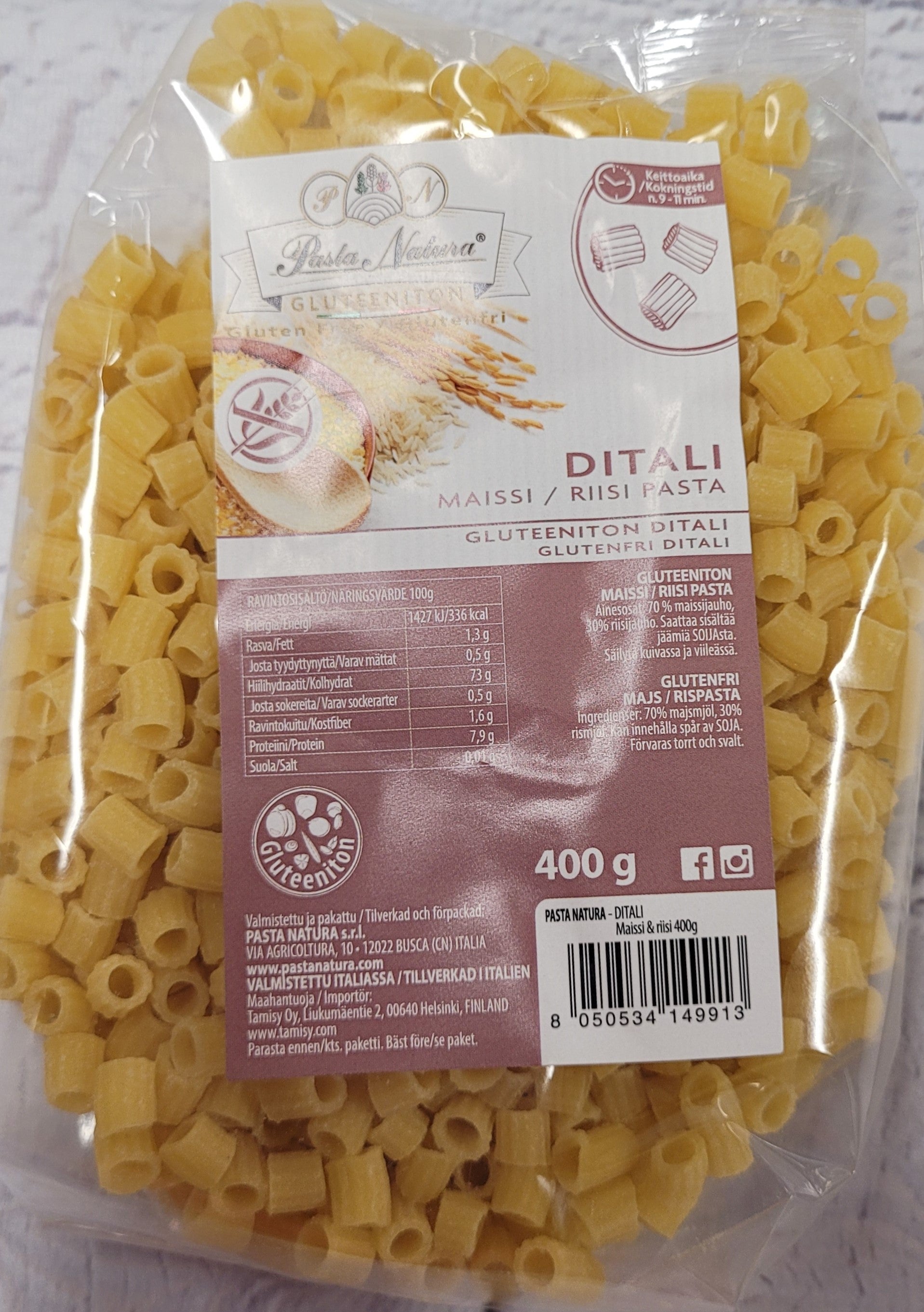 Pasta Natura Gluteeniton Maissi-riisi pasta Ditali 400g