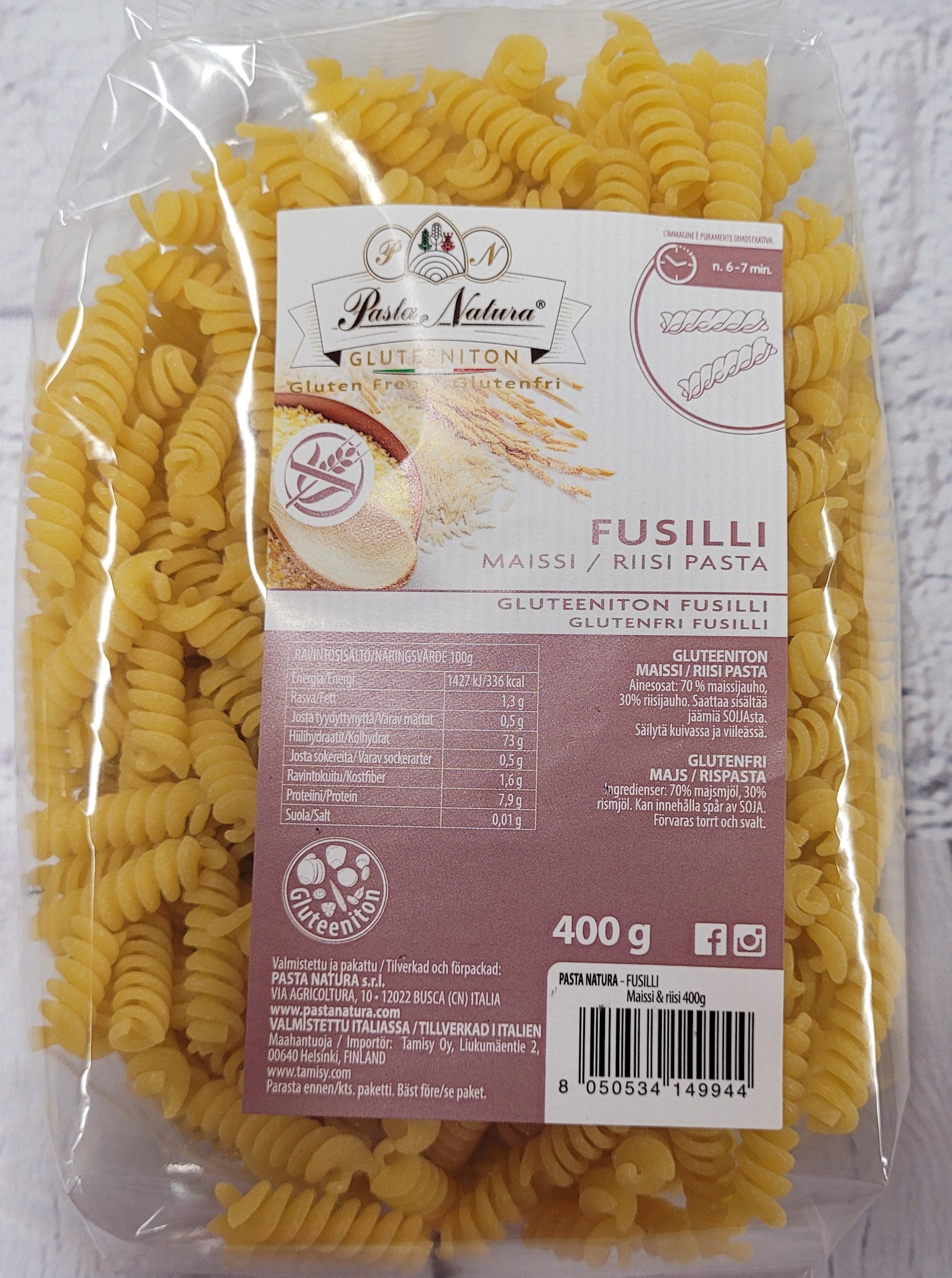 Pasta Natura Maissi-riisi pasta Fusilli 400g Gluteeniton