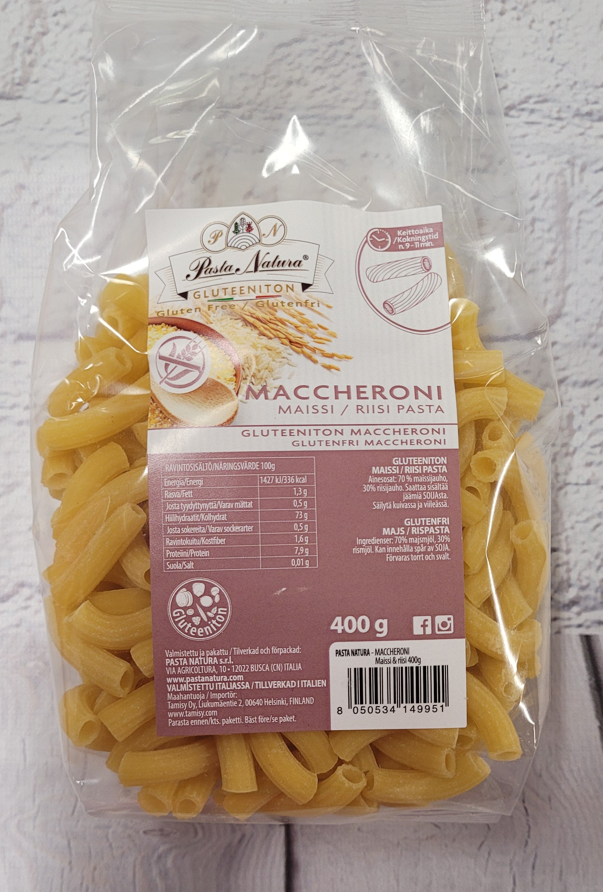 Pasta Natura Maissi-riisi pasta Maccheroni 400g gluteeniton