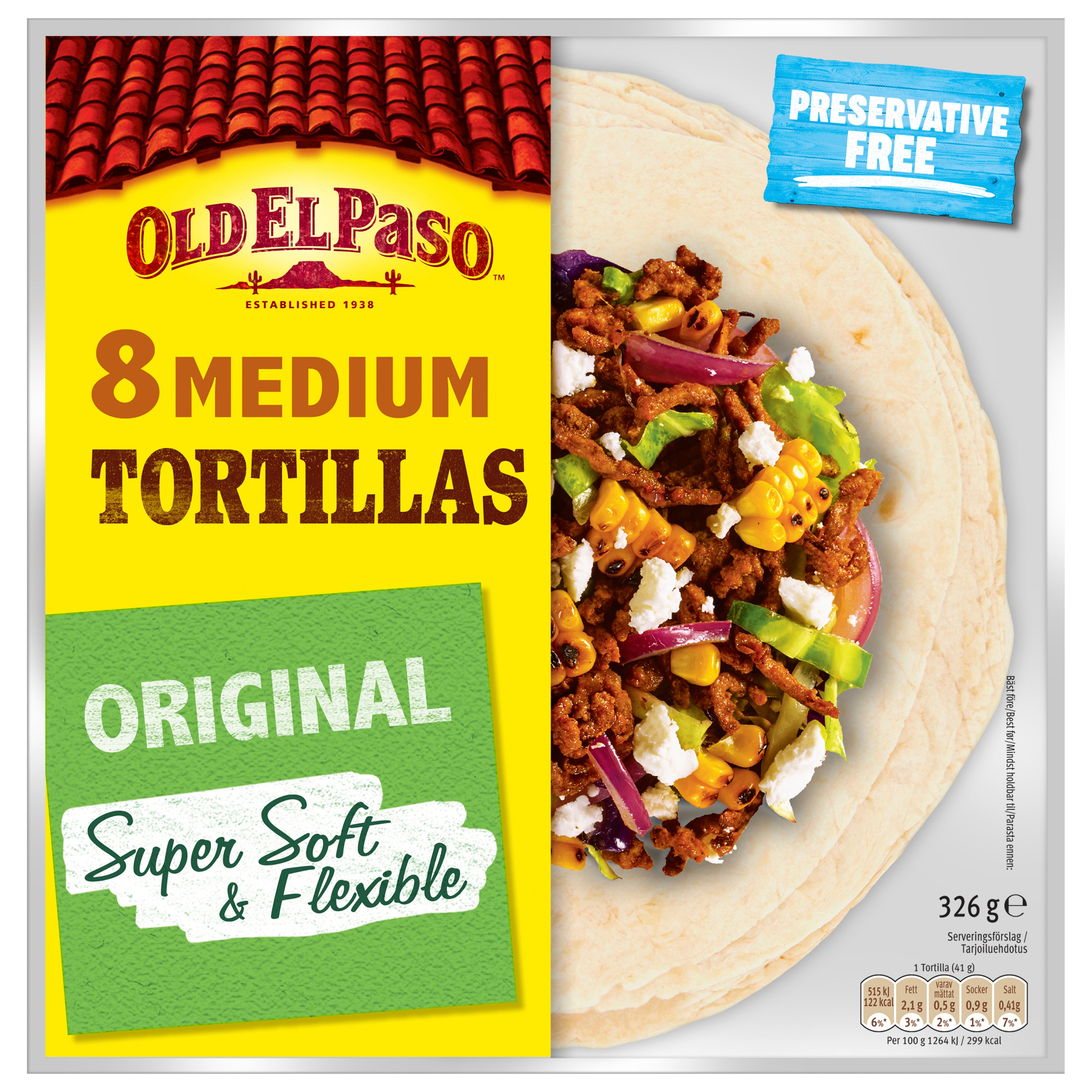 Tortillas moyennes Old El Paso Original Super Soft &amp; Flexible 8 kpl/326 g