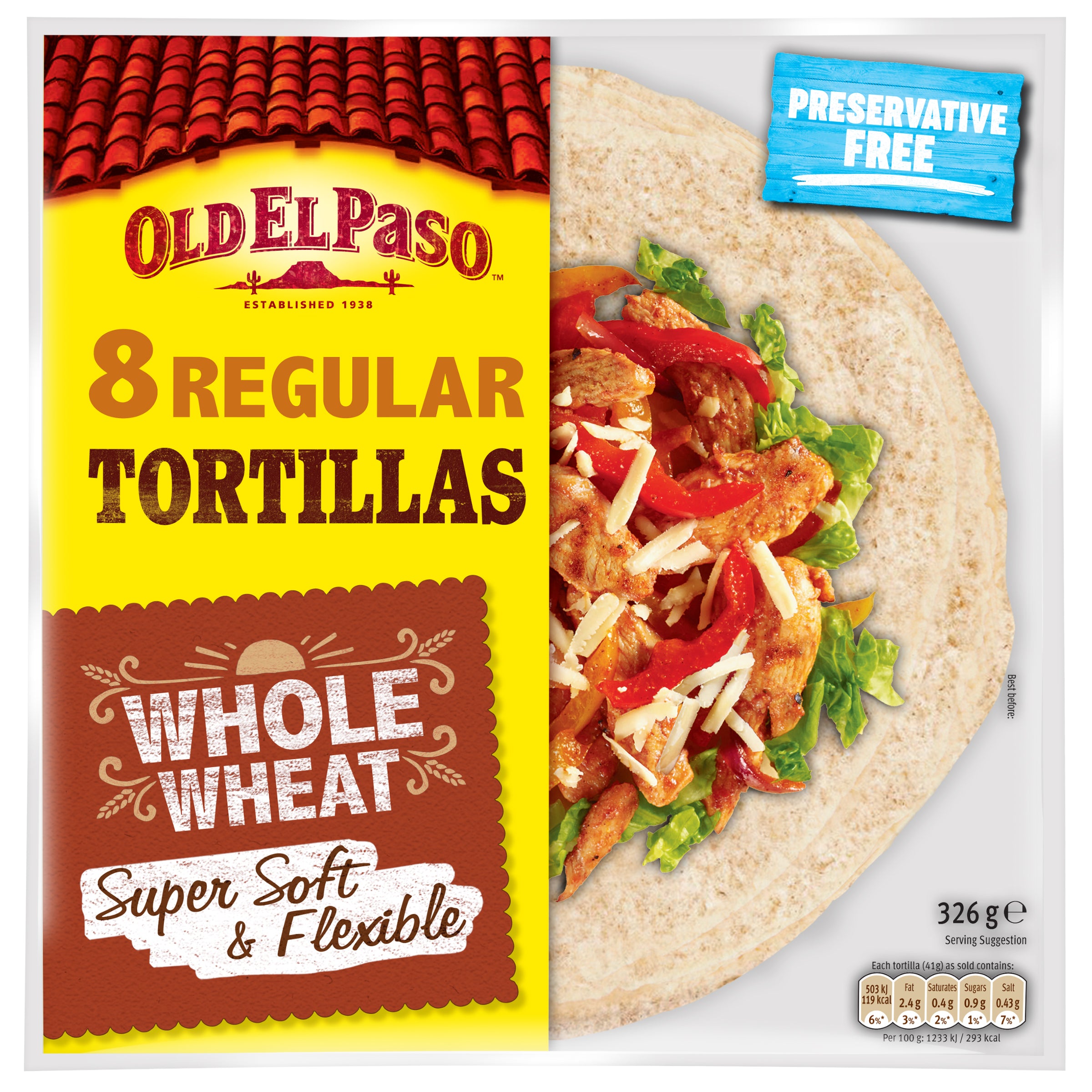 Old El Paso Regular Täysjyvävehnätortilla Supersoft&amp;Flexible 326g