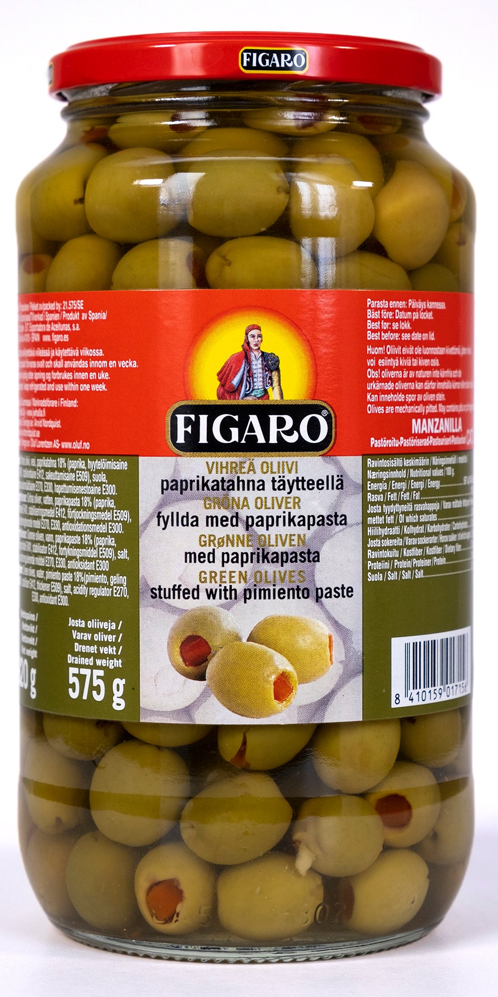Figaro Vihreä oliivi paprikatahna täytteellä 920g/575g
