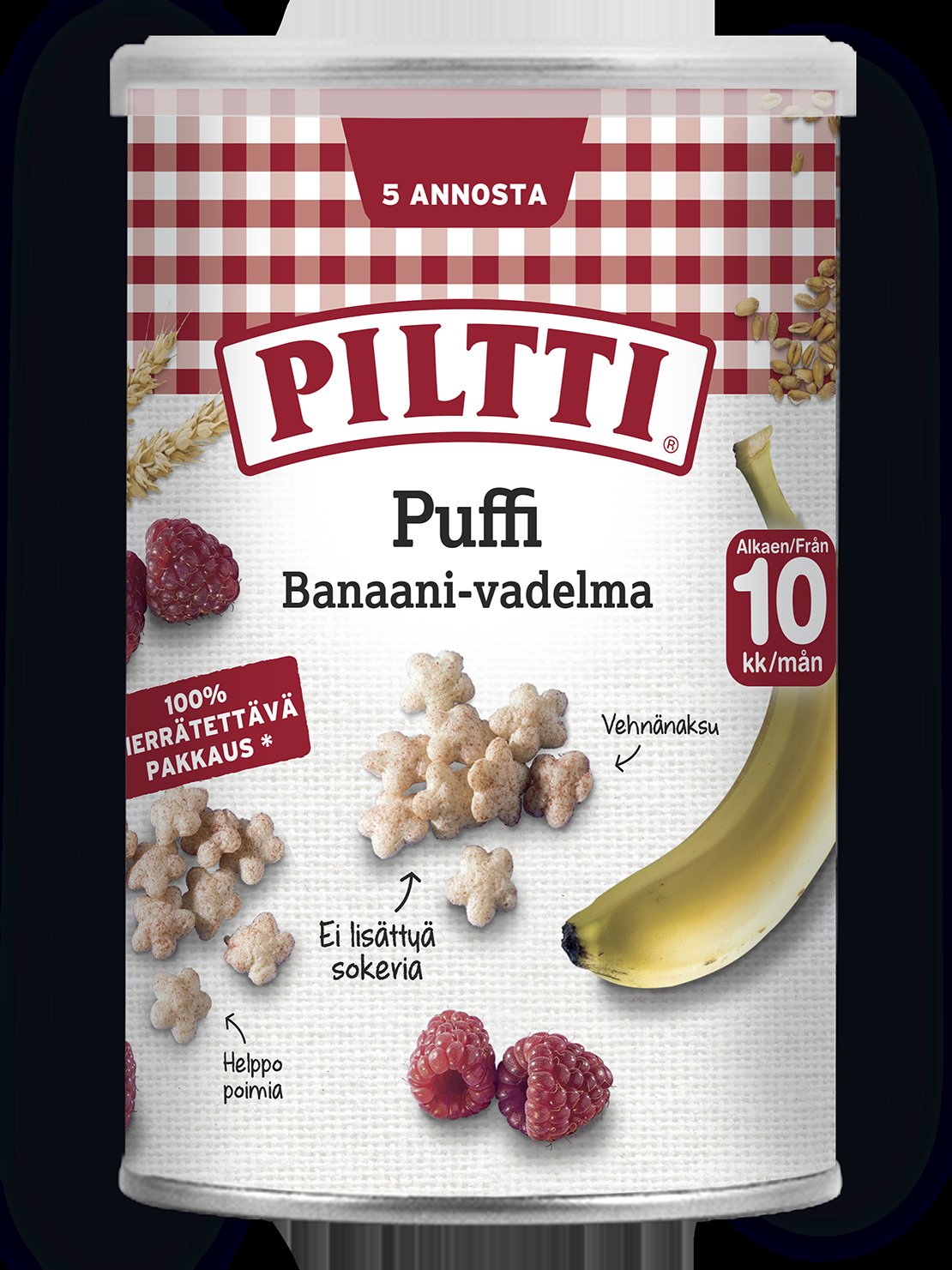 PILTTI Puffi 35g Banaanin ja vadelman makuisia vehnänaksuja 10kk