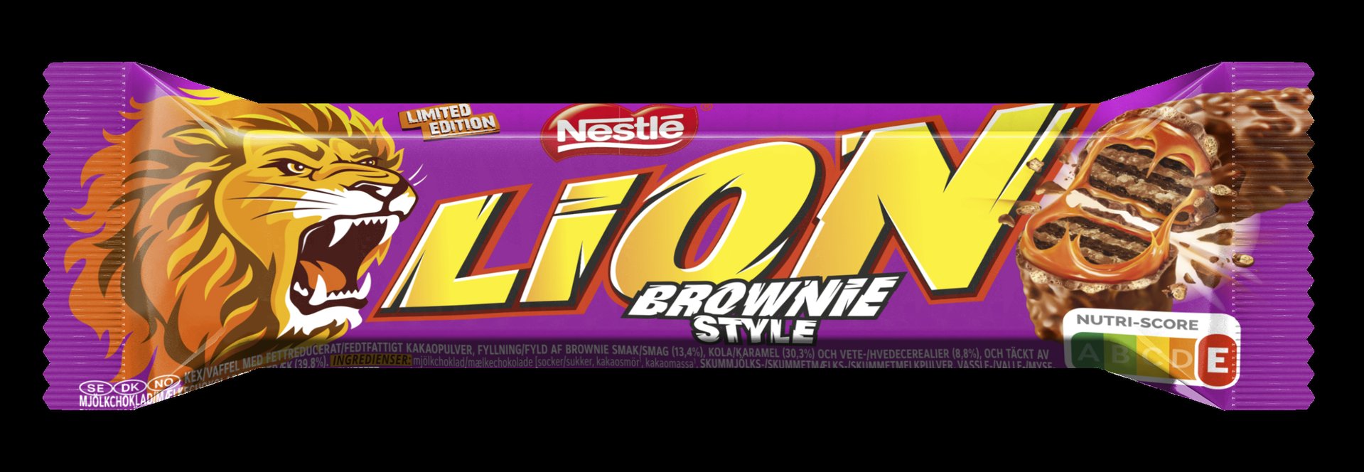 Nestlé Lion 40g de pain d'épice et de yaourt, de brownien makista täytettä, de toffeeta et de vehnämuroja, de kuorrutettu maitosuklaalla