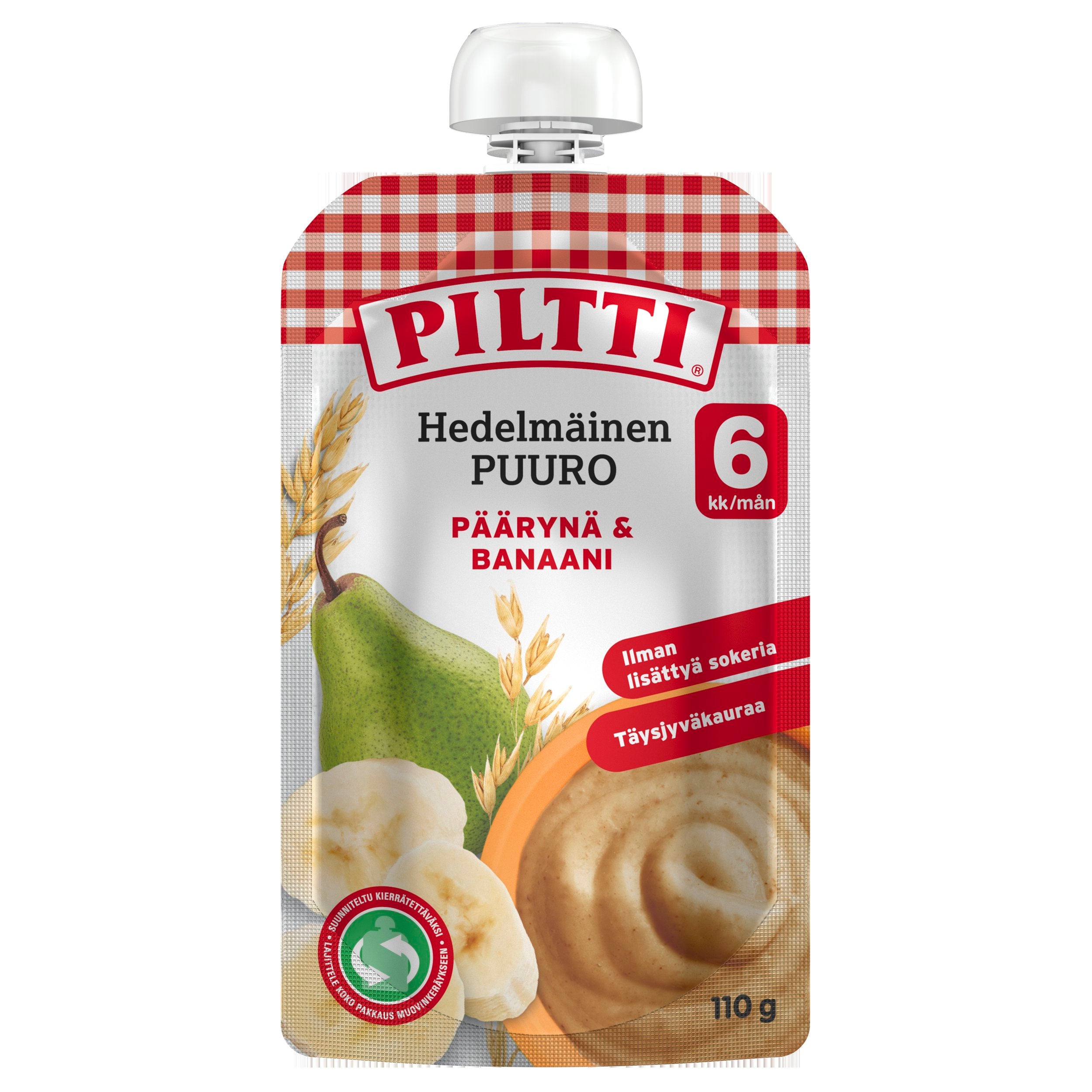 Piltti 110g Hedelmäinen Puuro Päärynä-banaani 6kk annospussi