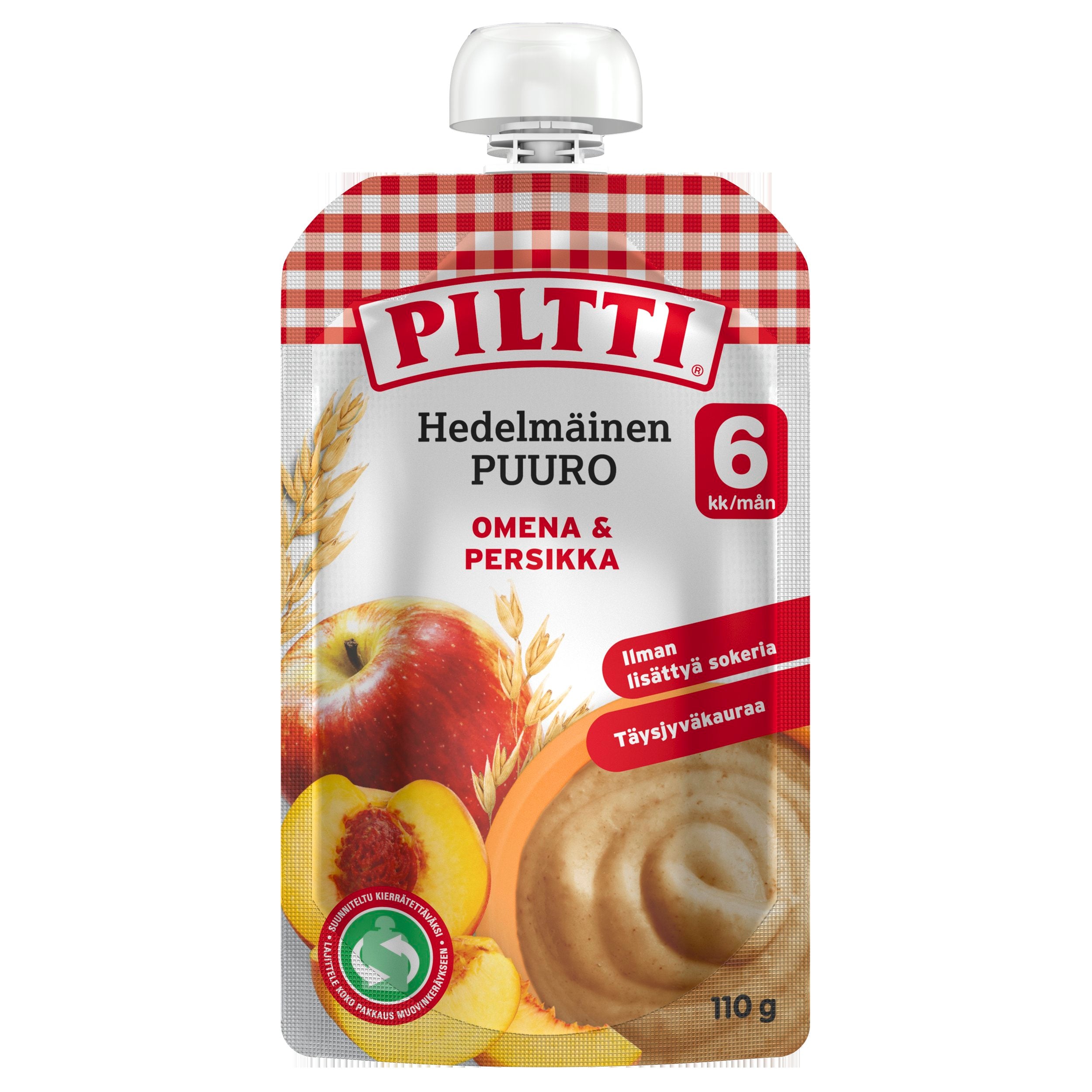 Piltti 110g Hedelmäinen Puuro Omena-persikka 6kk annospussi
