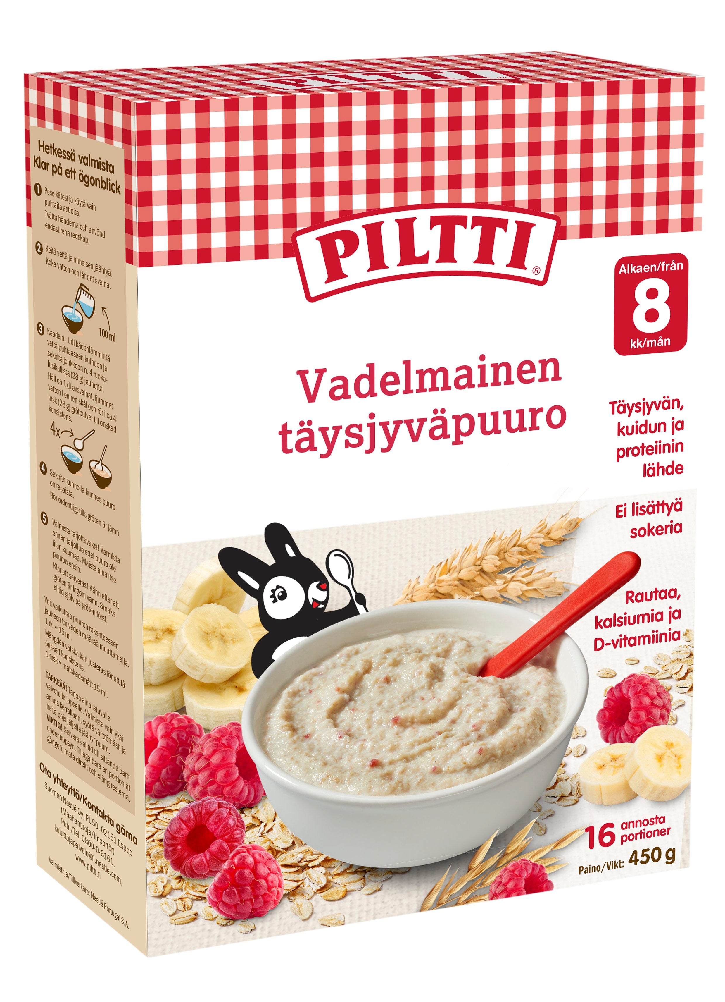Piltti 450g Vadelmainen täysjyväpuurojauhe 8kk