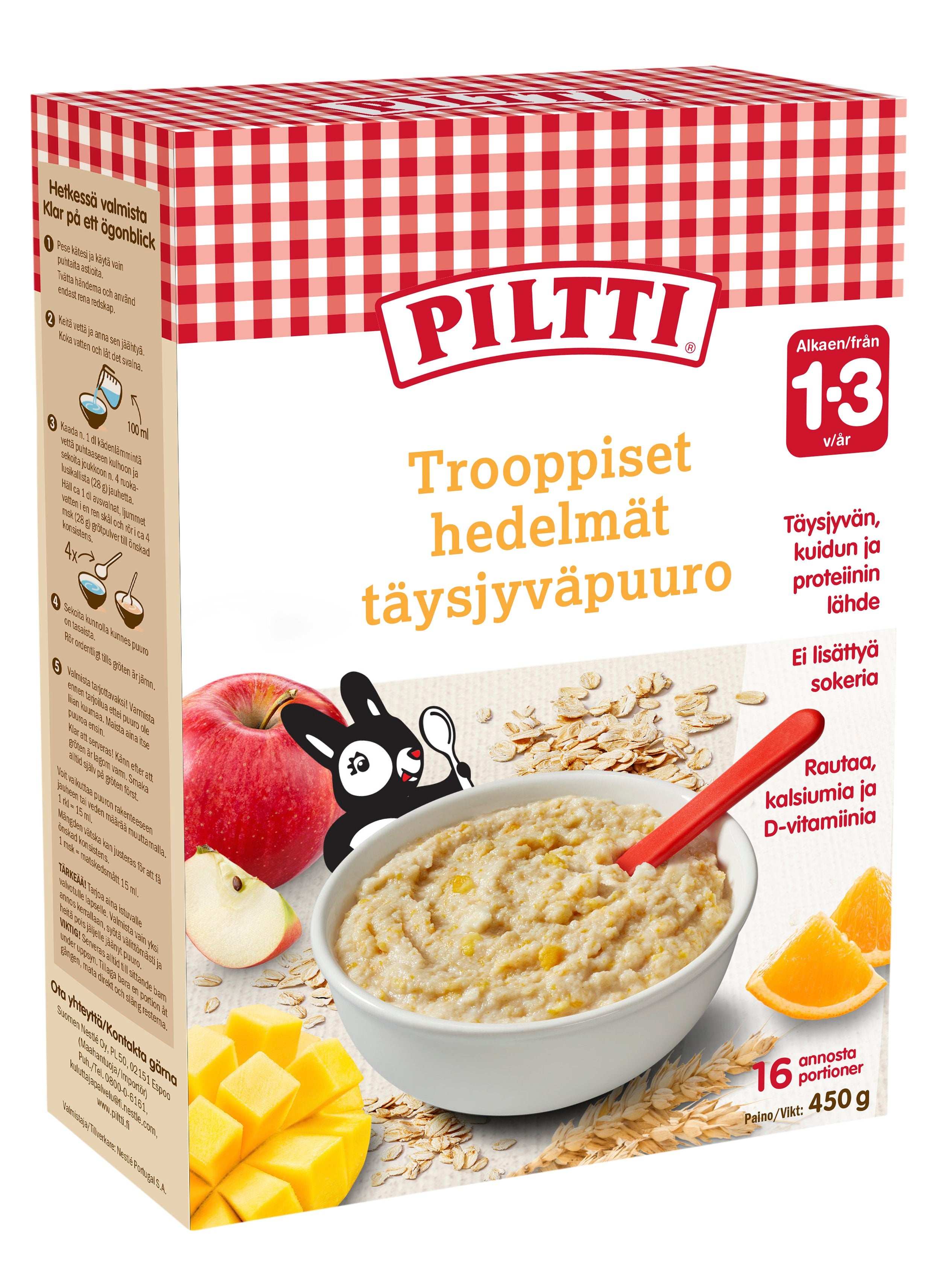 Piltti 450g Trooppiset hedelmät täysjyväpuurojauhe 1-3v