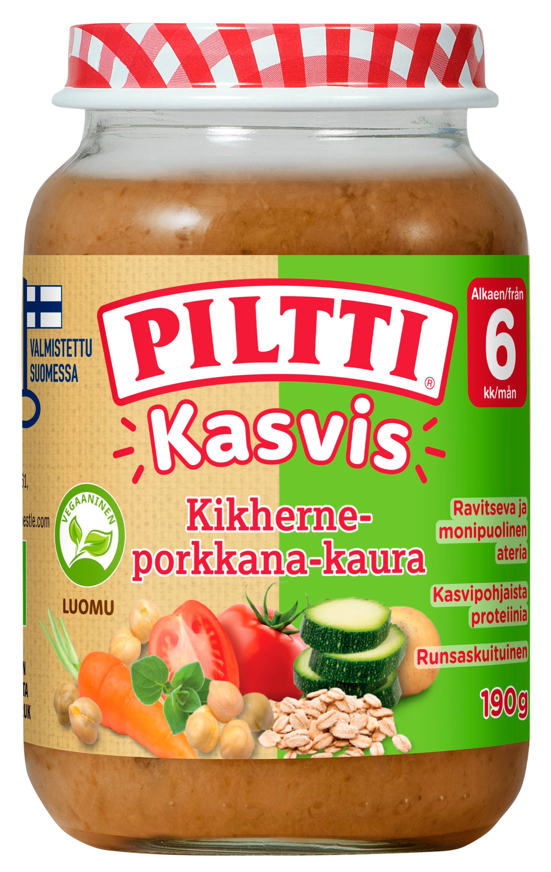Piltti Kasvis 190g Kikherne-porkkana kaura lastenateria 6kk Luomu