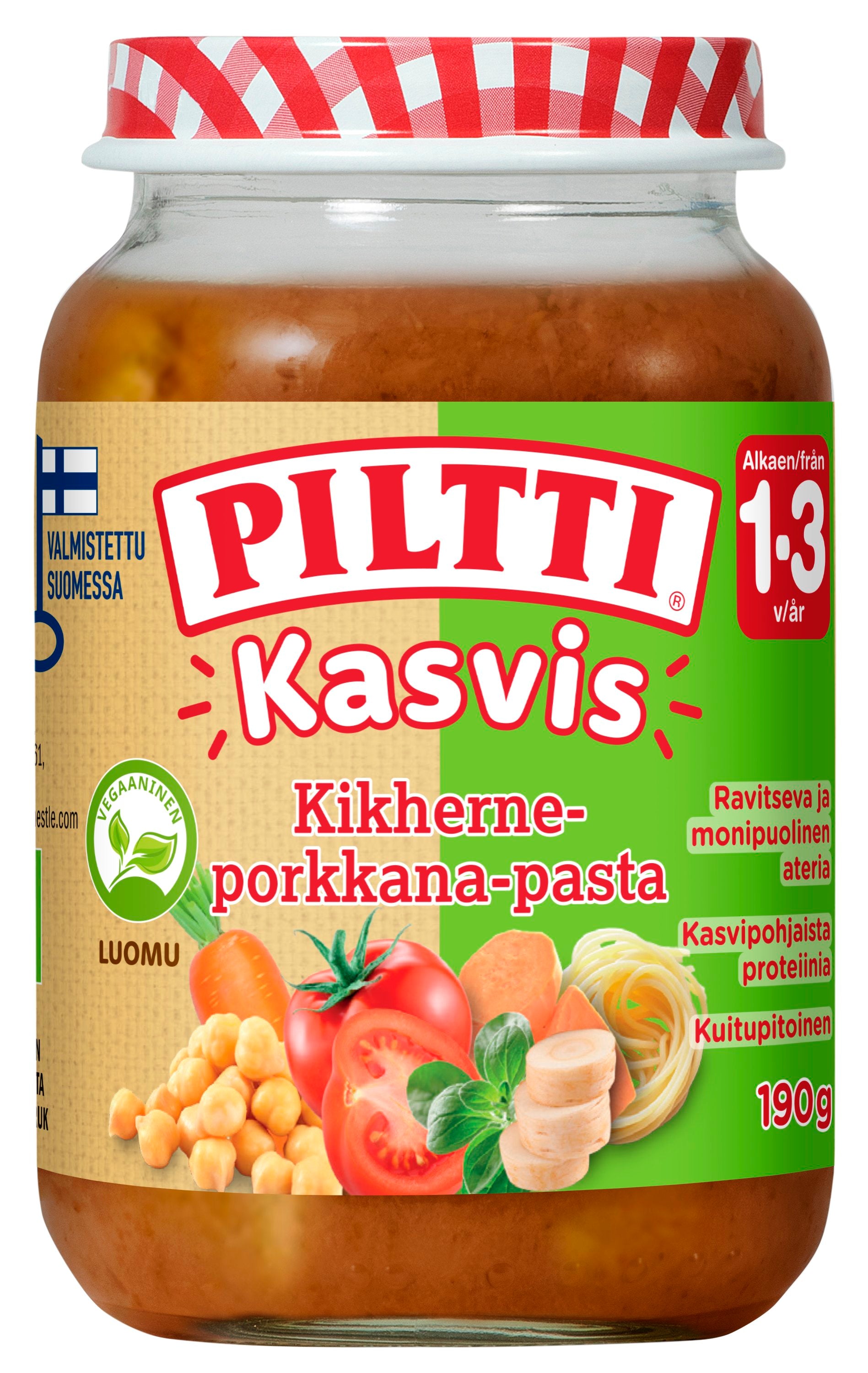 Piltti Kasvis 190g Kikherne-porkkana-pasta lastenateria 1-3v Luomu