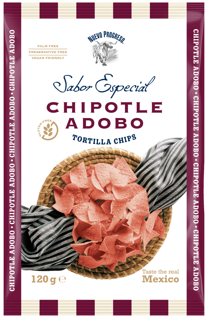 Nuevo Progreso Sabor Especial Chipotle Adobo Tortilla Chips chipotlenmakuiset maissilastut 120g pussi