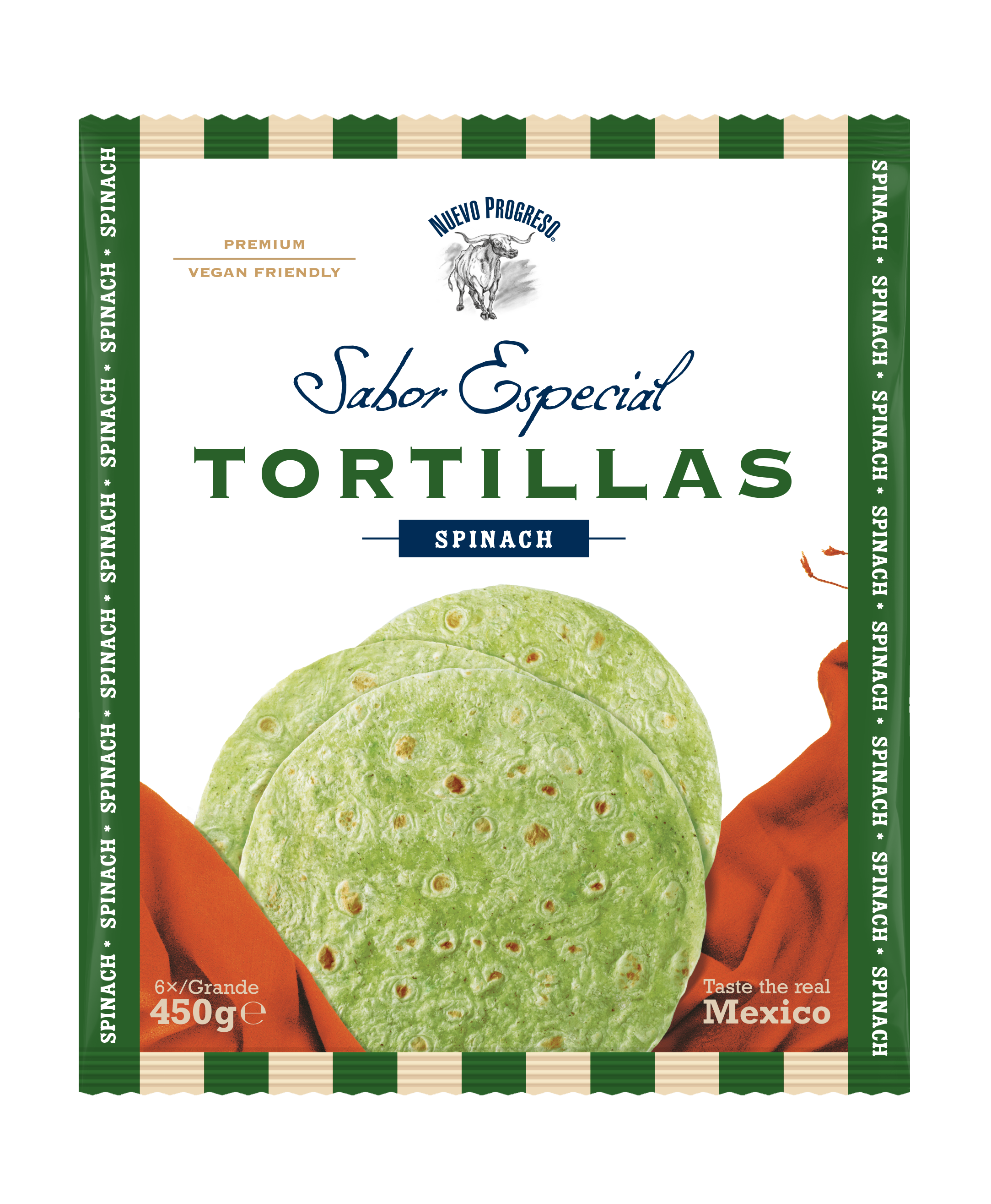 Nuevo Progreso Sabor Especial Tortillas Spinach isot pinaattitortillat 6kpl 450g pussi