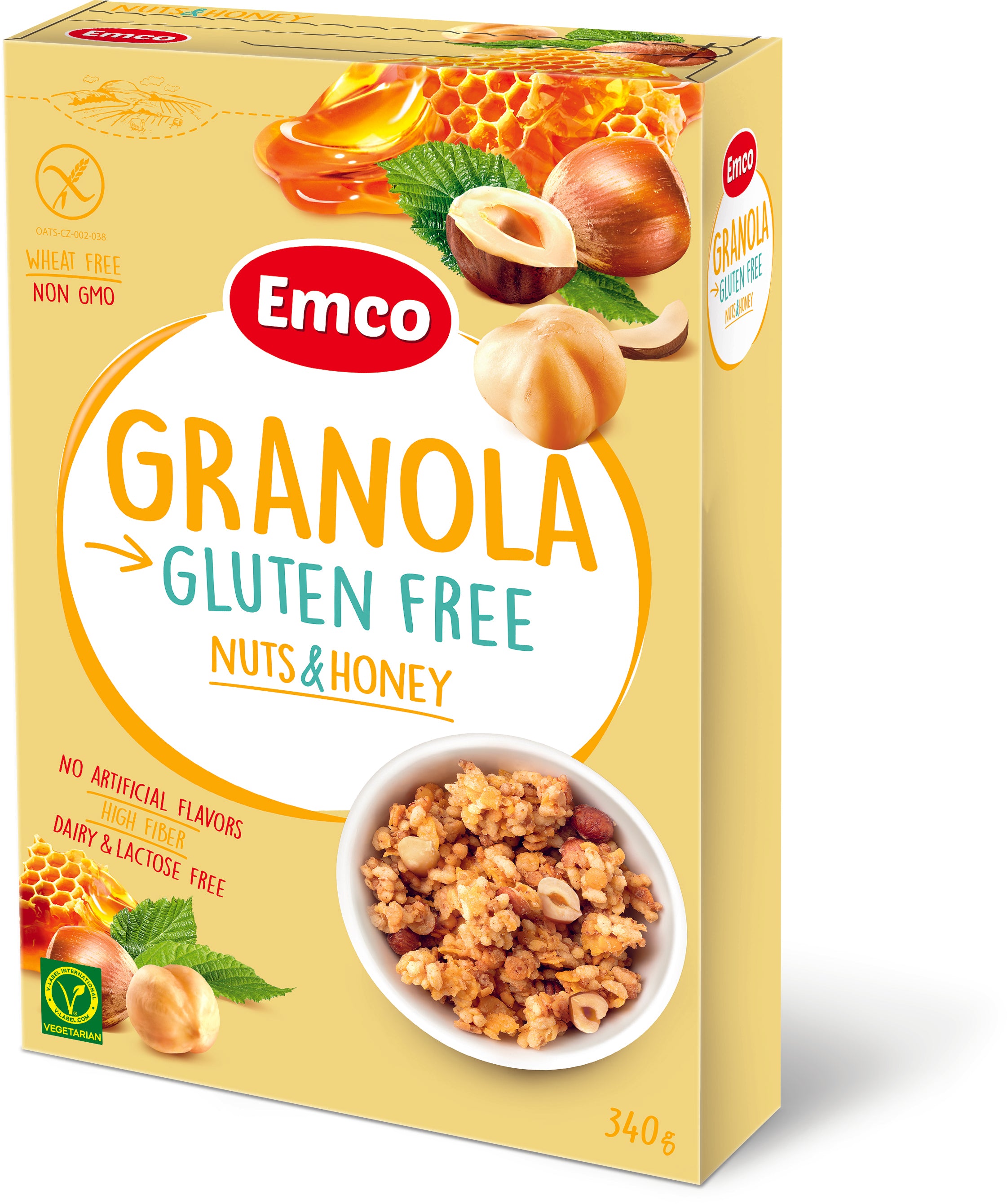 Emco Gluteeniton Granola Hunaja & Hassepähkinä 340g