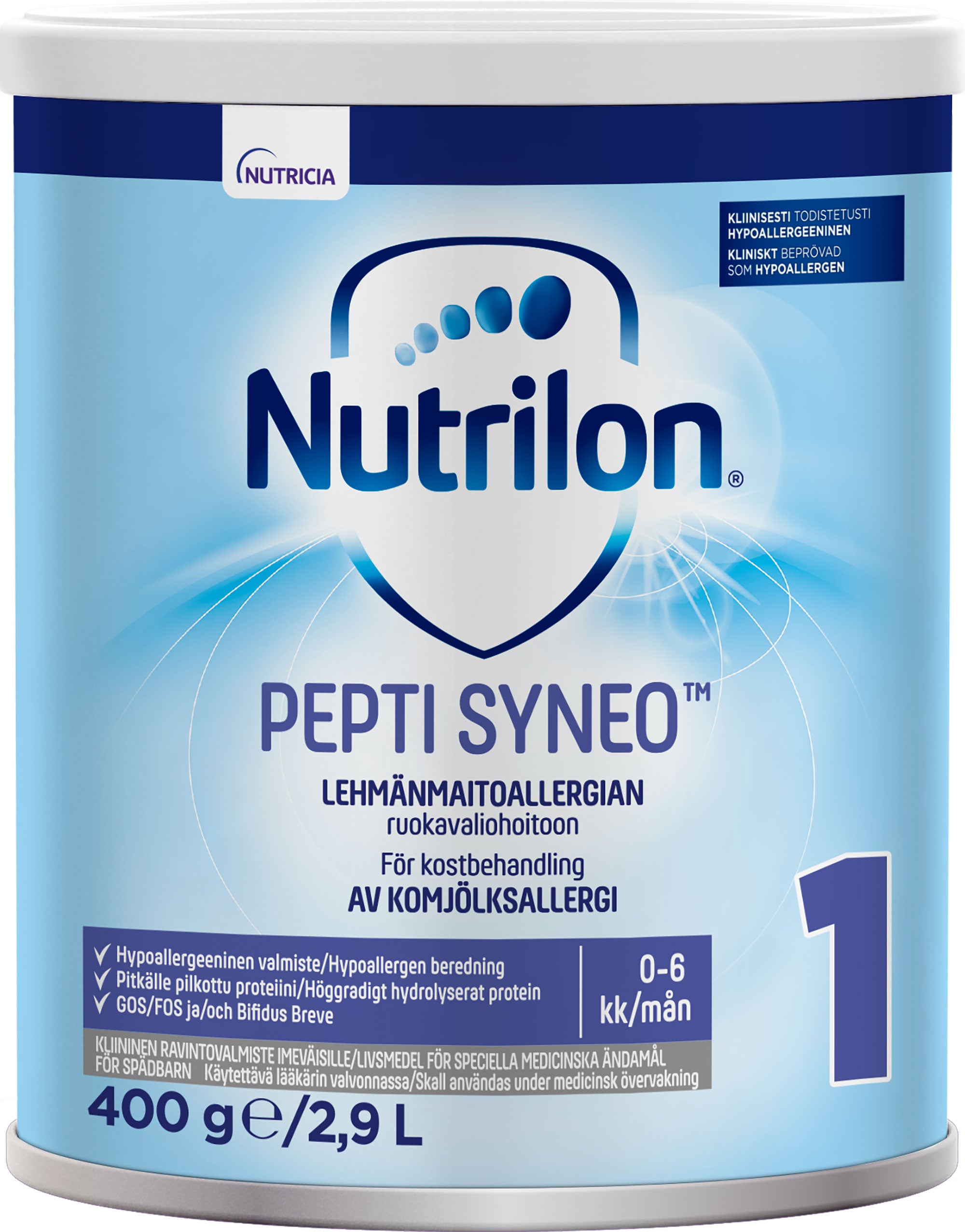 Nutrilon Pepti Syneo 1 400g, kliininen ravintovalmiste lehmänmaitoallergian ruokavaliohoitoon, jauhe, 0-6kk